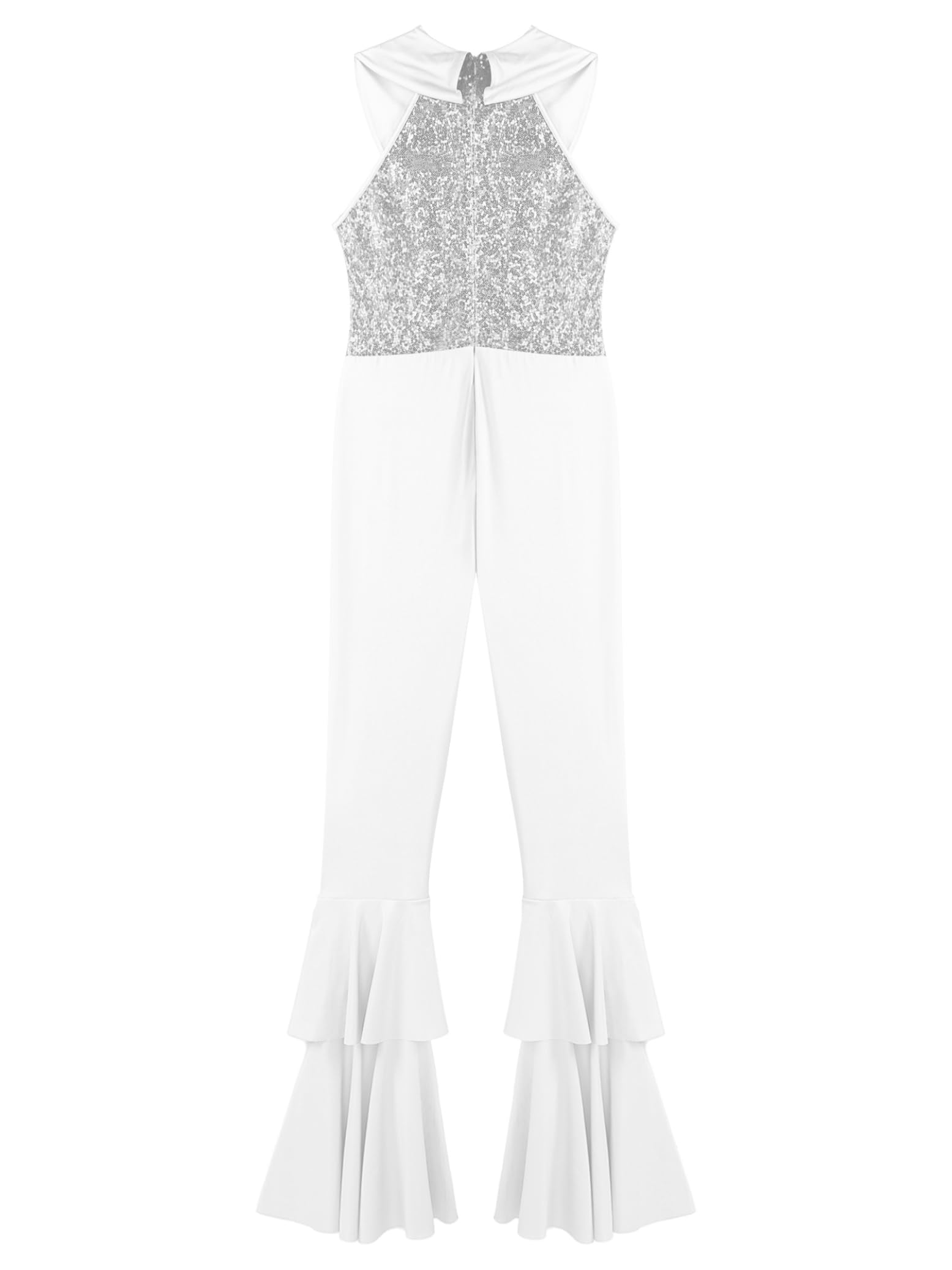 Hedmy Mono Lentejuelas de Baile para Mujer sin Manga de Enterizo Acampanado con Cremallera y Solapa Disfraz de Diva Disco Style para Fiesta Actuación S-4XL