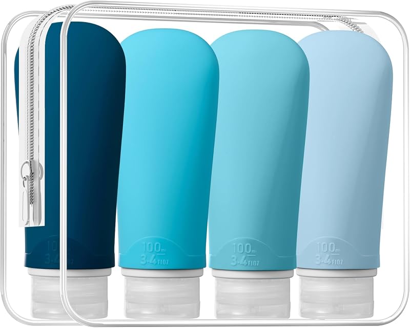 Frascos Recarregáveis INSFIT para Viagem, Tubos de Silicone com Tampa Flip e Etiquetas, Pacote com 4