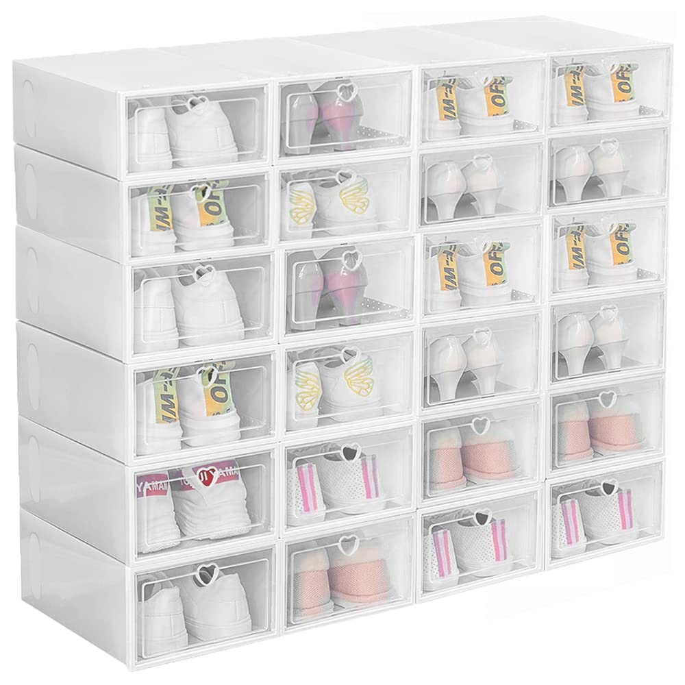 Homarket 24pcs Box Shoe Drawers Sneaker Storage Shoes Rack Shoe Holder Containers for Suitcases Entryway Shoe Storage Bench Underwear White Shoe Box (Large-24PCS, White)