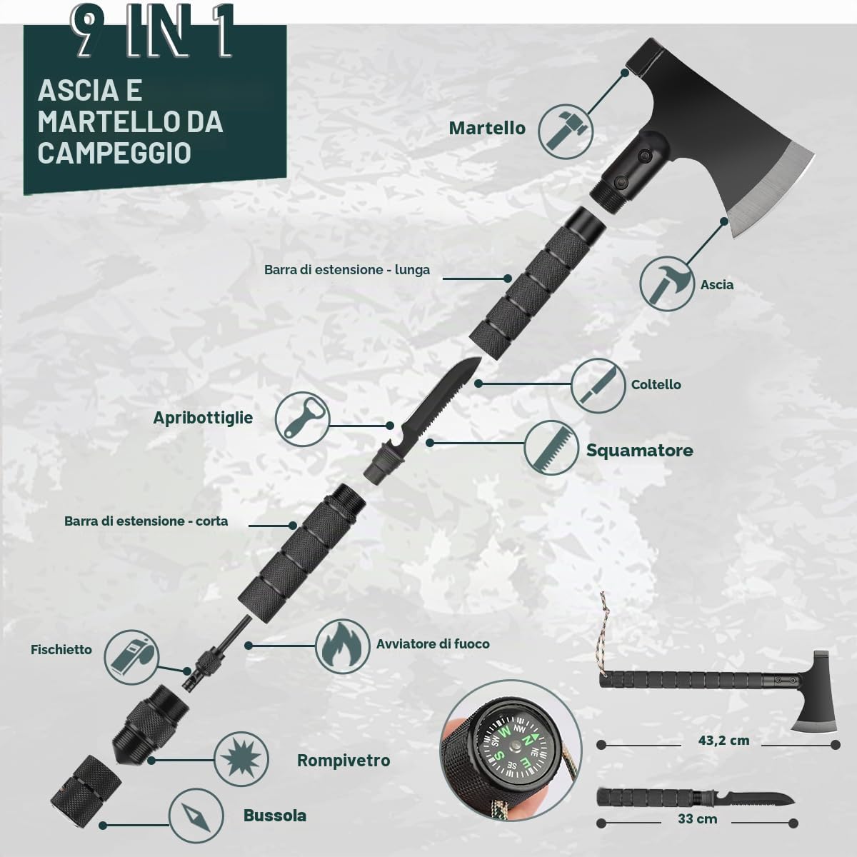 Kit di sopravvivenza, 262 pezzi attrezzi di sopravvivenza e forniture con borsa di pronto soccorso e borsa a tracolla, kit di emergenza con tenda, martello da campeggio, pala di sopravvivenza con