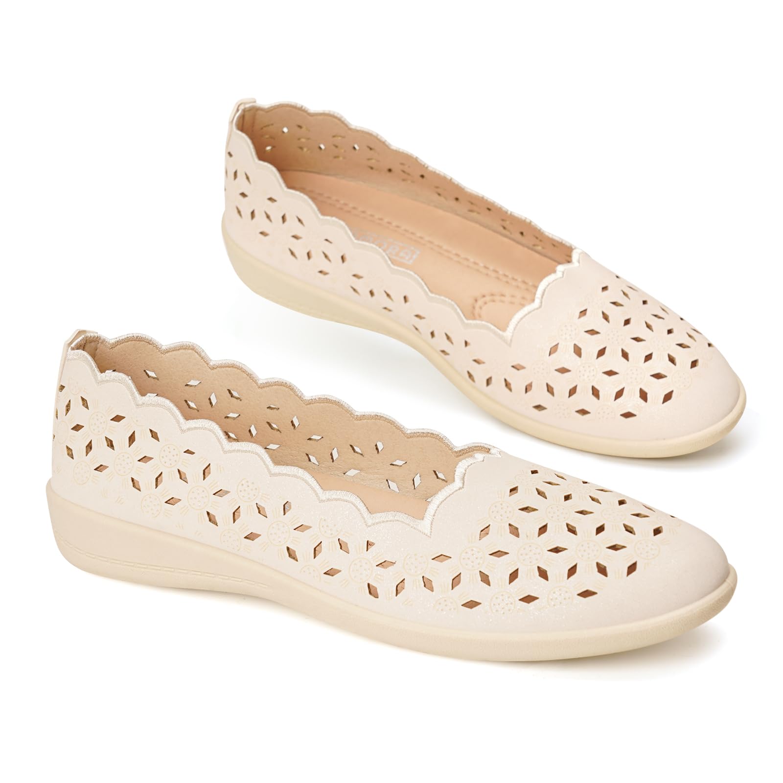 GLAMORA Ballerines Femme Perforées Respirantes Babies Mocassins Compensés Chaussures Plates Souples Confort Léger Bout Rond Semelle Antidérapante Chaussant Flexible Découpe Laser