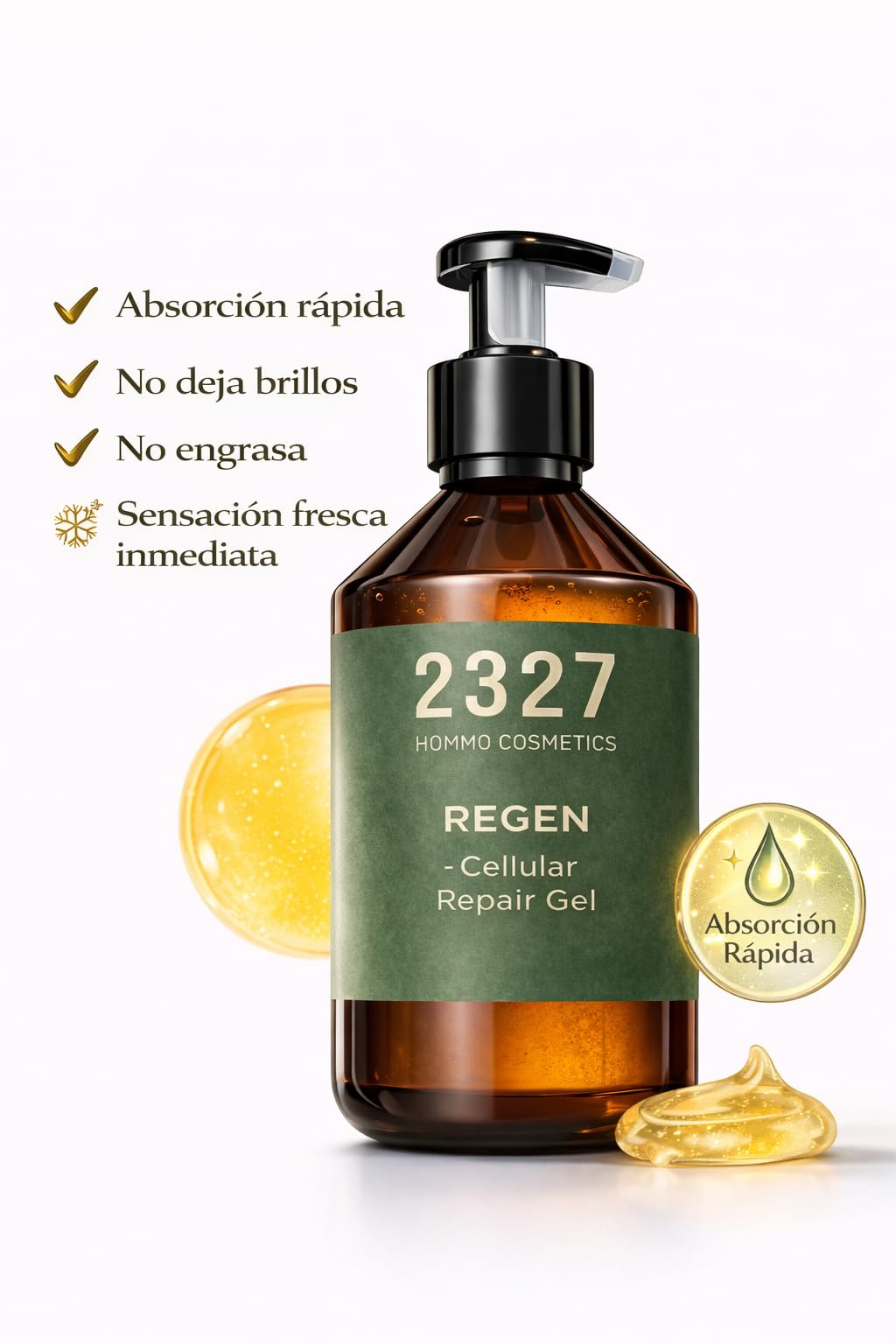 REGEN Gel Hidratante Facial Hombre Sin Grasa | Aloe Vera + Té Matcha | Piel Cansada, Cara y Barba | After Shave y Afetr Sun Refrescante | Absorción Rápida | 200 ml