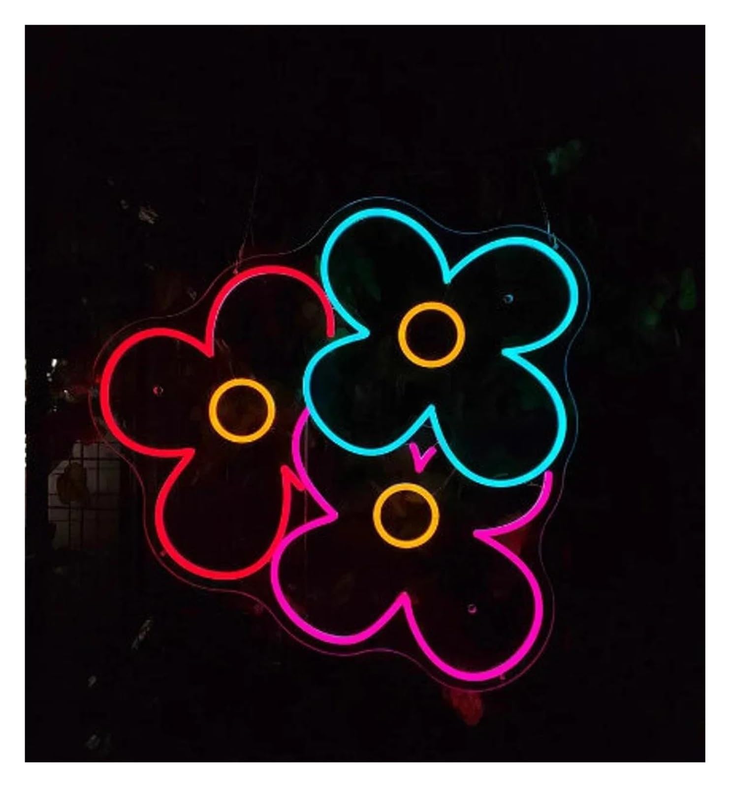 LEMST Signs Lamp Flowers Neon Sign, USB Powered Adjustable Brightness Night Lights for Wall Decoration Three Small Flowers Neon Lights(C,28cmx30cm)