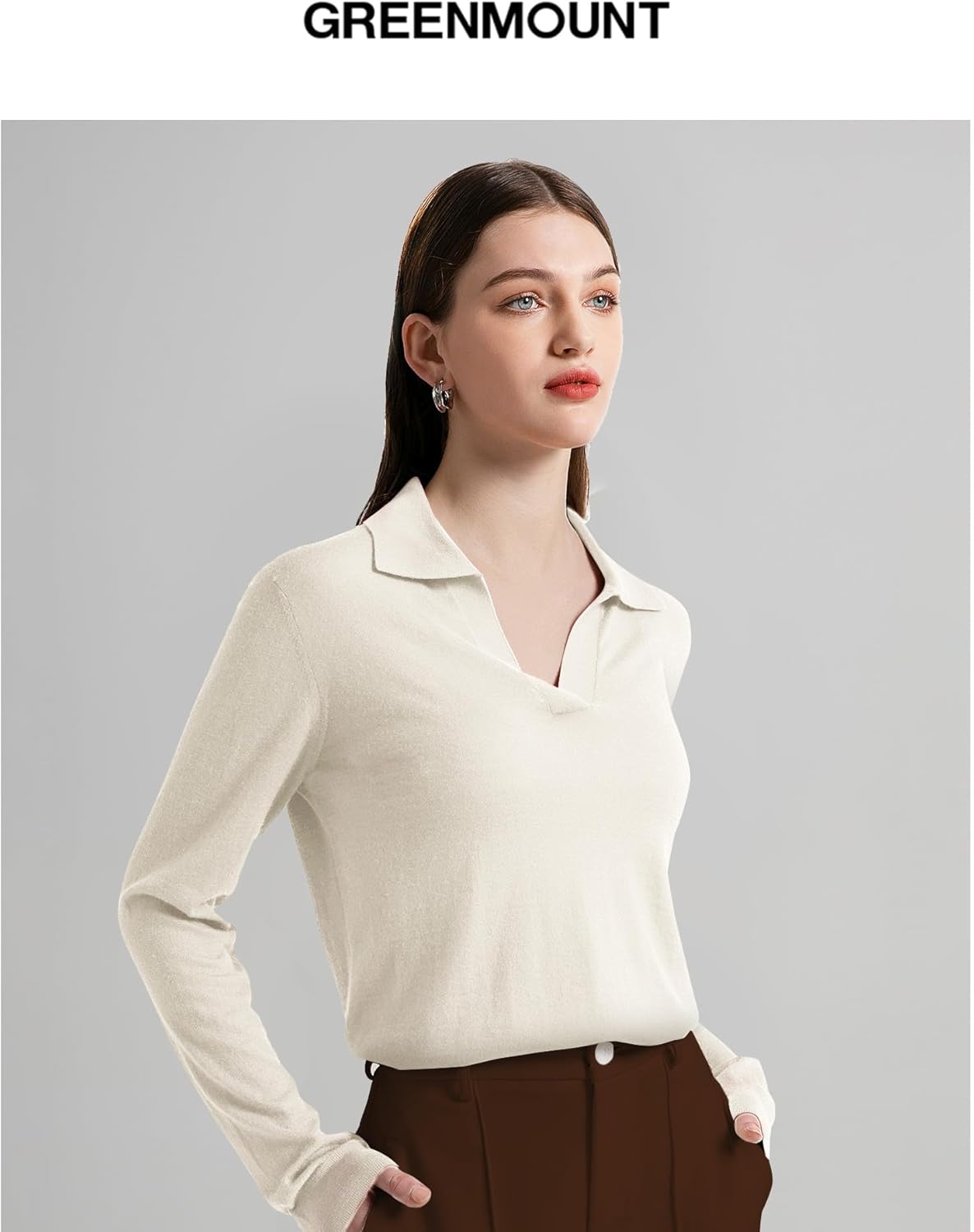 GreenMount Womens Super Lightweight Worsted Deep V-Polo Cashmere Sweater Pullover for Spring and Summer Keep 37.5 Warm - Image 2