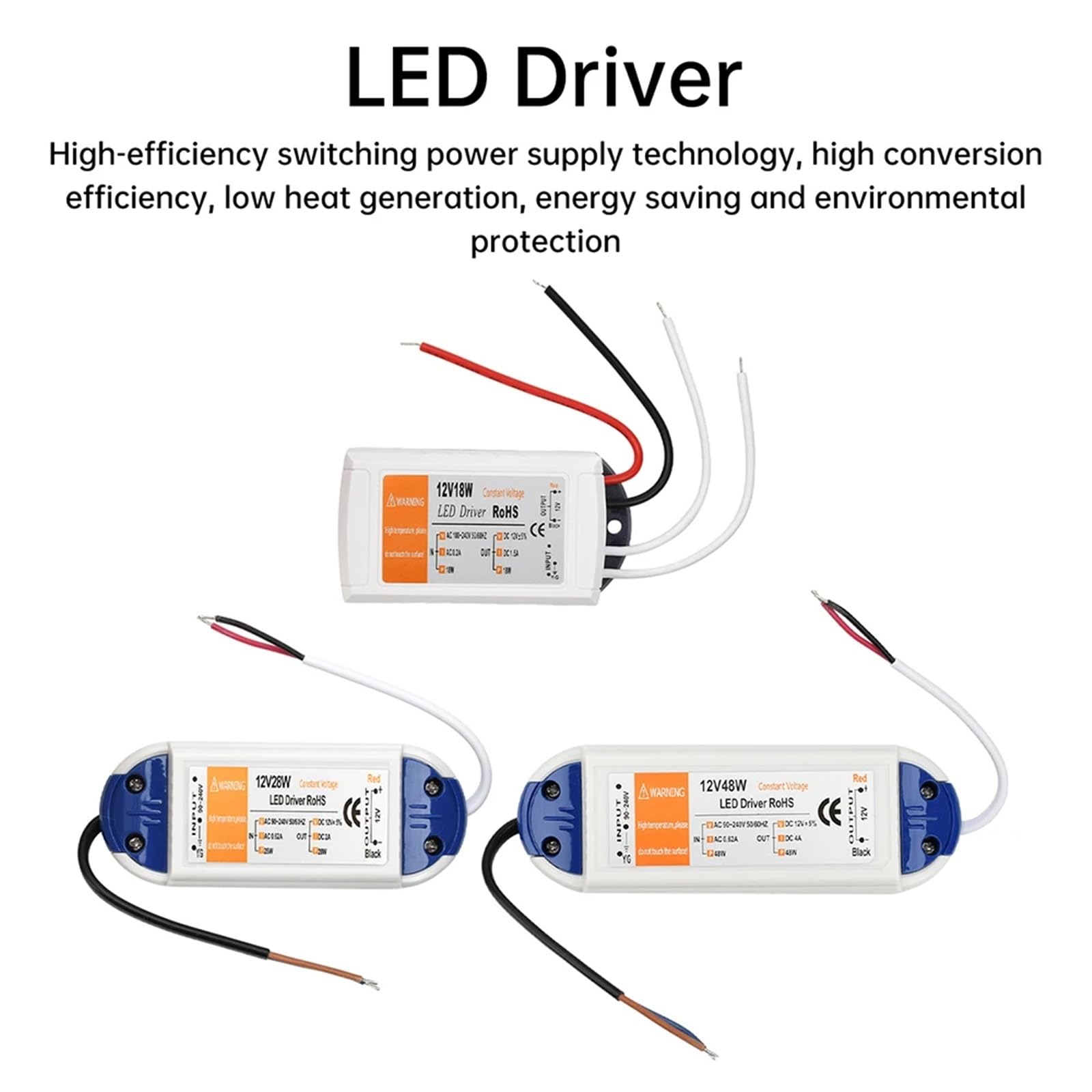 Zasilacz do sterownika LED, przełącznik, DC 12 V, 18 W, 28 W, 48 W, transformator do oświetlenia taśm LED, AC 90-240 V (18 W)