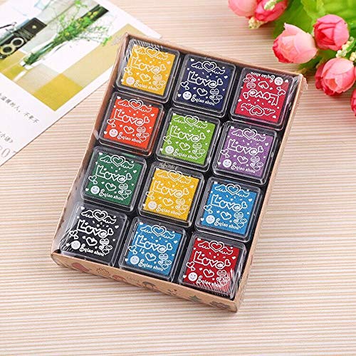 Yongbest Almohadillas de Tinta,12 Colores Tinta Sellos Colores para Tela Artesanal de Papel,Libro de Recuerdos,Fabricación de Tarjetas de Sello de Arte de Goma