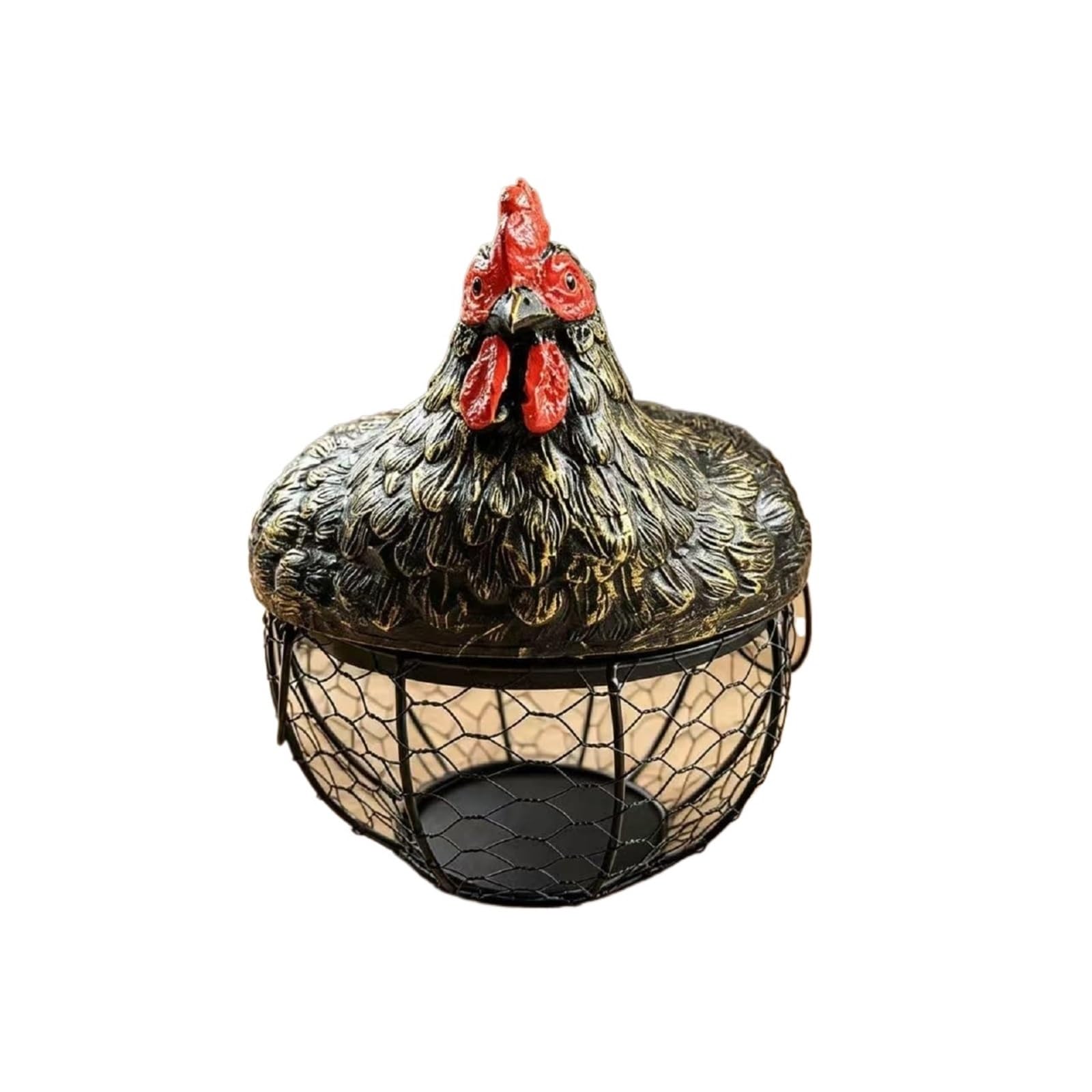 FSLXZPKJ Rustic Hen Shaped Egg Basket - Charming Ceramic Lid & Chicken Wire Holder for Farmhouse Kitchen Decor Light Luxury Appeal