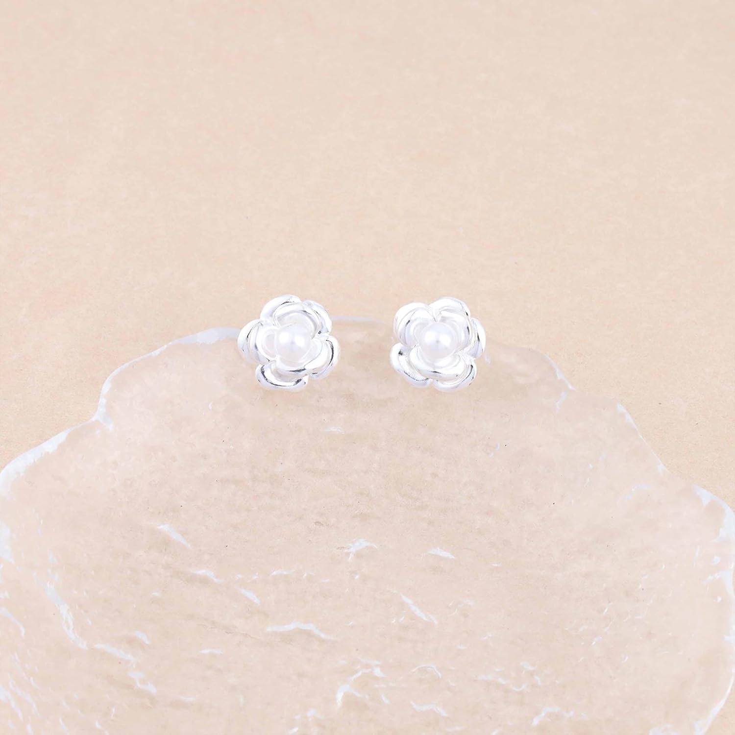 Vintage Pearl Flower Earrings Camellia Flower Stud Earrings Flower Pearl Earrings Flower Pearl Stud Earrings Jewelry for Women - Image 5