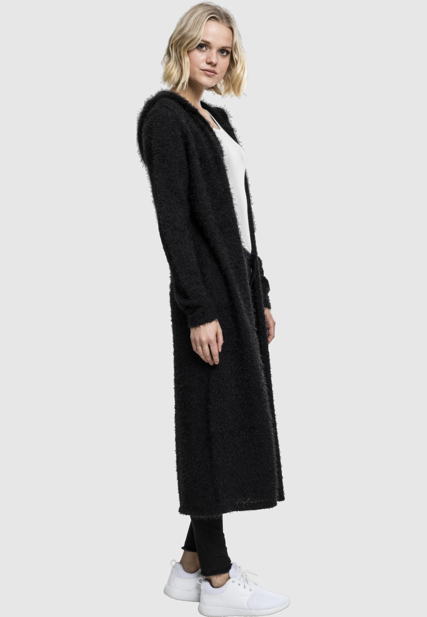 Urban Classics Ladies Hooded Feather Cardigan Donna Cardigan Nero