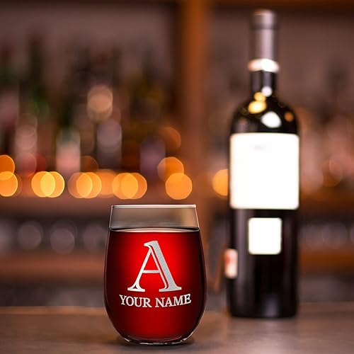 Miniatura 4 de Cuptify Copas de vino personalizadas con letra inicial A de 17 onzas sin tallo grabadas con monograma para mujeres, madre y boda