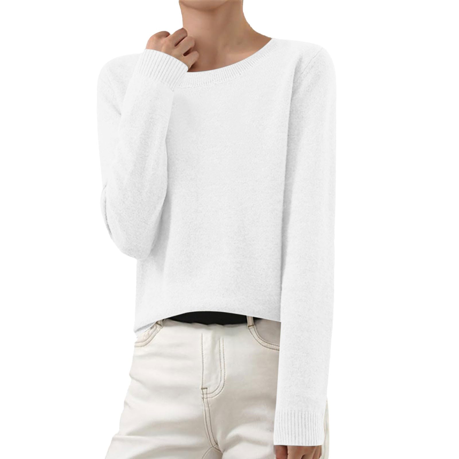 Cashmere Sweaters for Women Winter Fashion Solid Color Pullover Sweater Long Sleeve Casual Sweater Crewneck Outfits