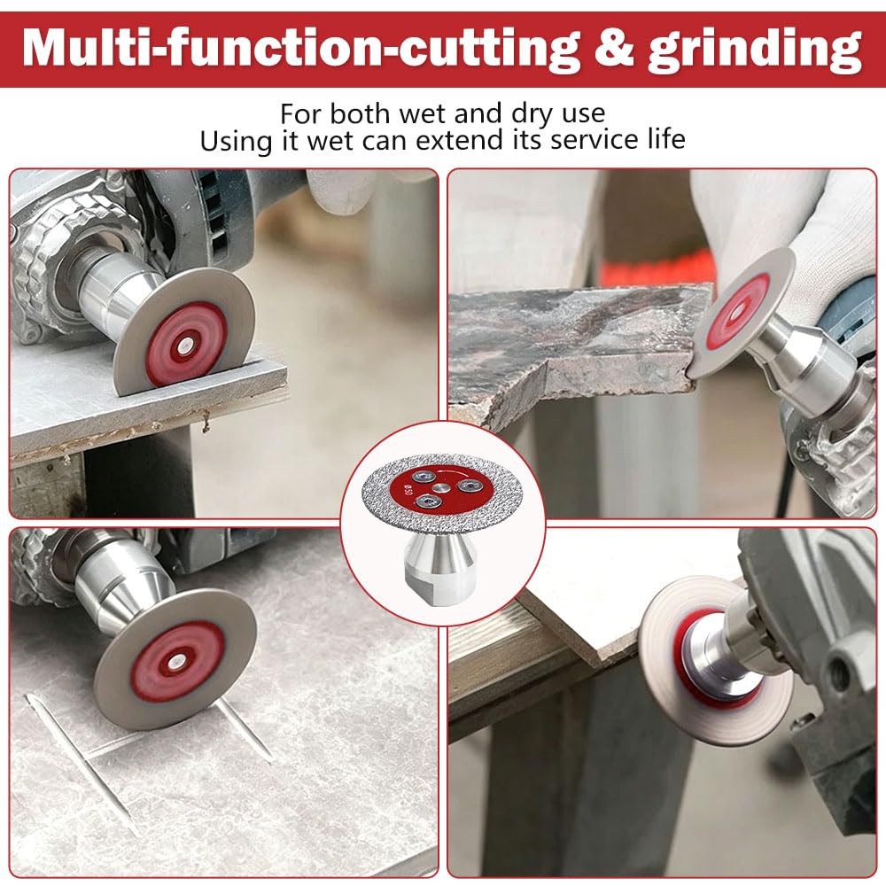 5 Piezas Mini Disco Diamante 50mm para Porcelanico, Disco Corte Diamante y 1 Pieza M14 Brida para Mármol Metal Cerámica Granito Piedra, Corta Azulejos Accesorios, Fijación de 1 más 3 Agujeros