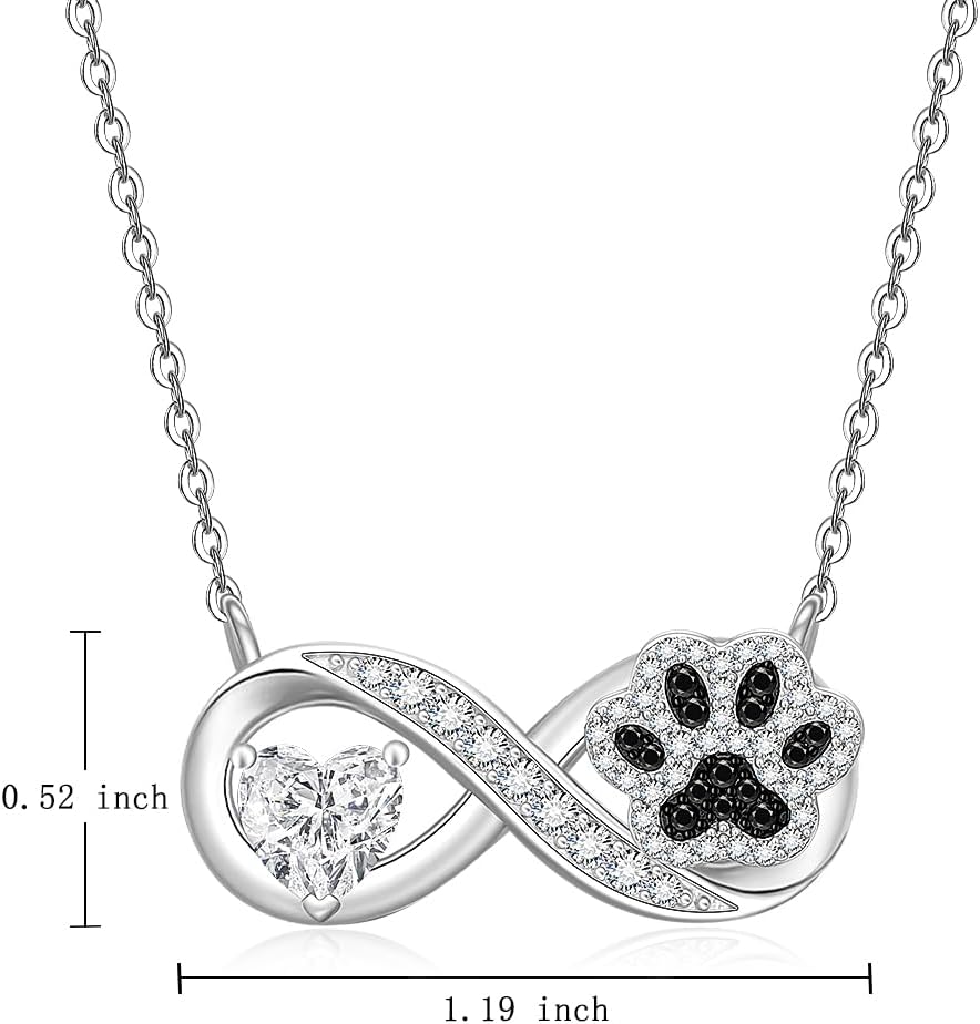 Fenthring Infinity Paw Print Necklace for Women Sterling Silver Heart Cat Dog Paw Necklace Pawprint Necklaces Pendant Jewelry Christmas Mothers Day Gifts - Image 5
