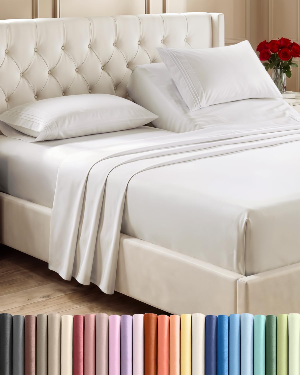 Flex Top Split Head King 4 Piece Sheet Set - Soft &amp; Cooling - Antique White