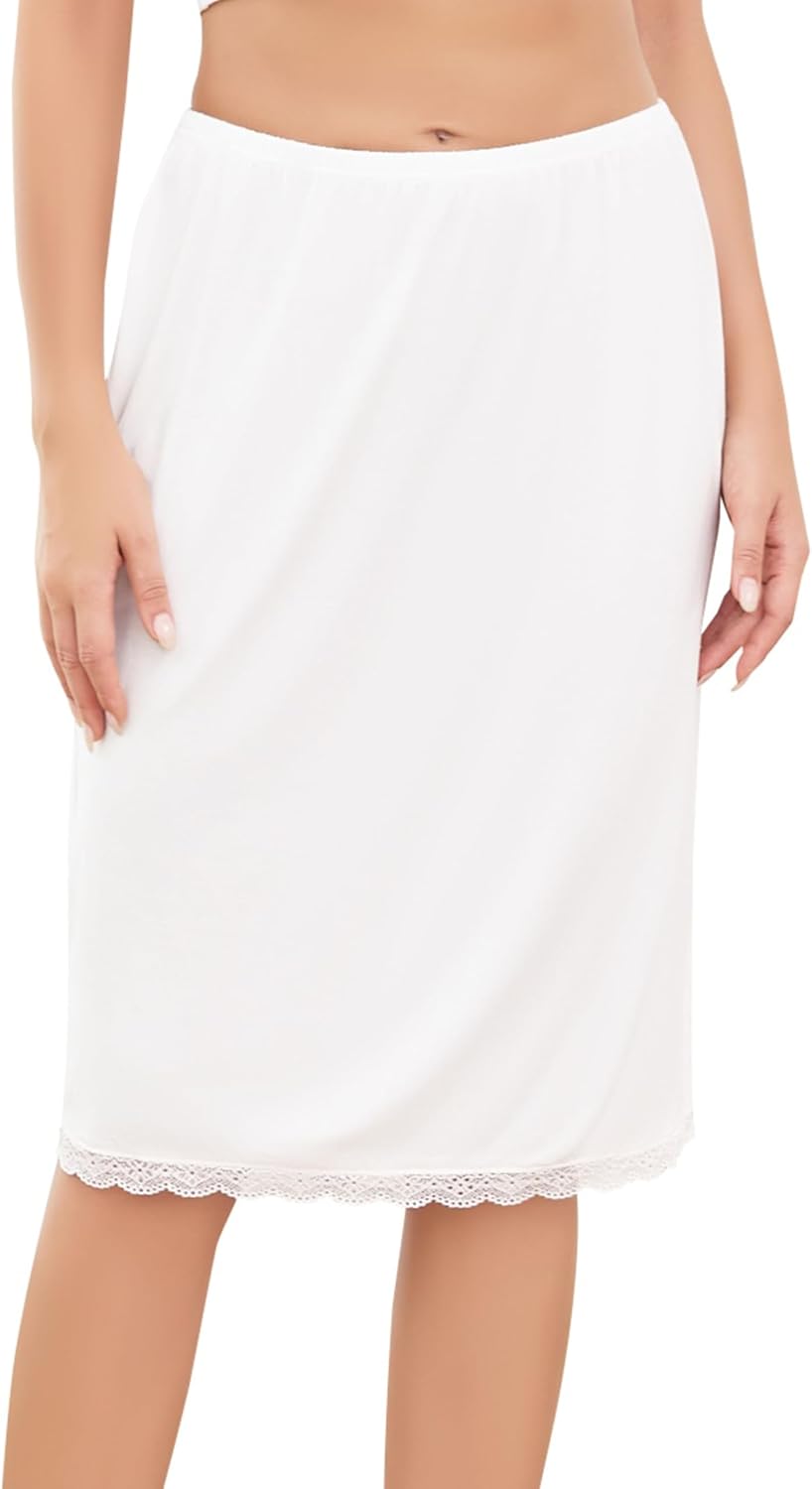 Lovasy Half Slip for Women Under Dress Lace Slip Skirt Anti-Cling Knee Length Underskirt S-3XL
