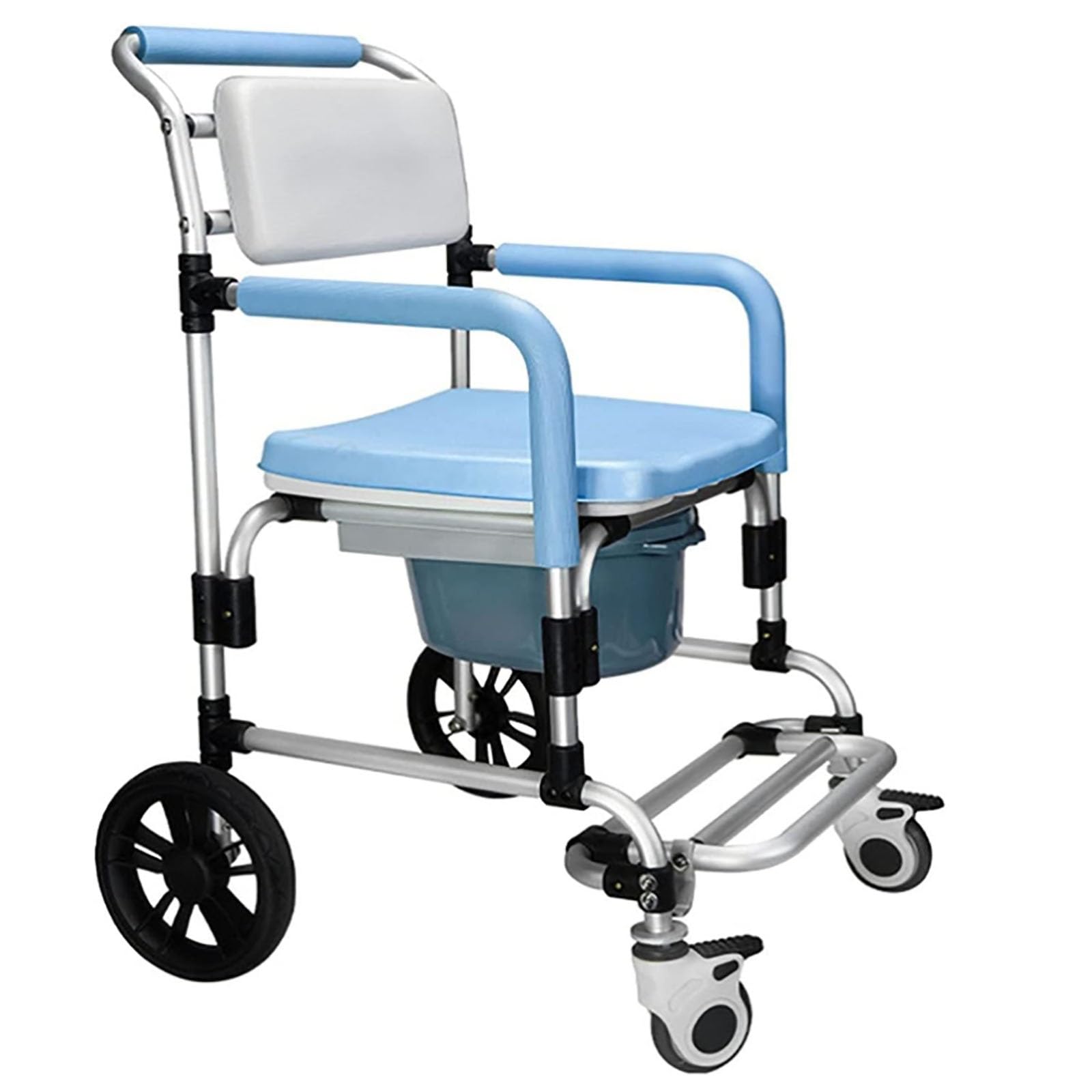 SXSLTSA Mobile commode chair, Toilet Seat With Armrests And Backrest Wheelchair With Casters Shower Chair Walker Aluminum (Color : B)