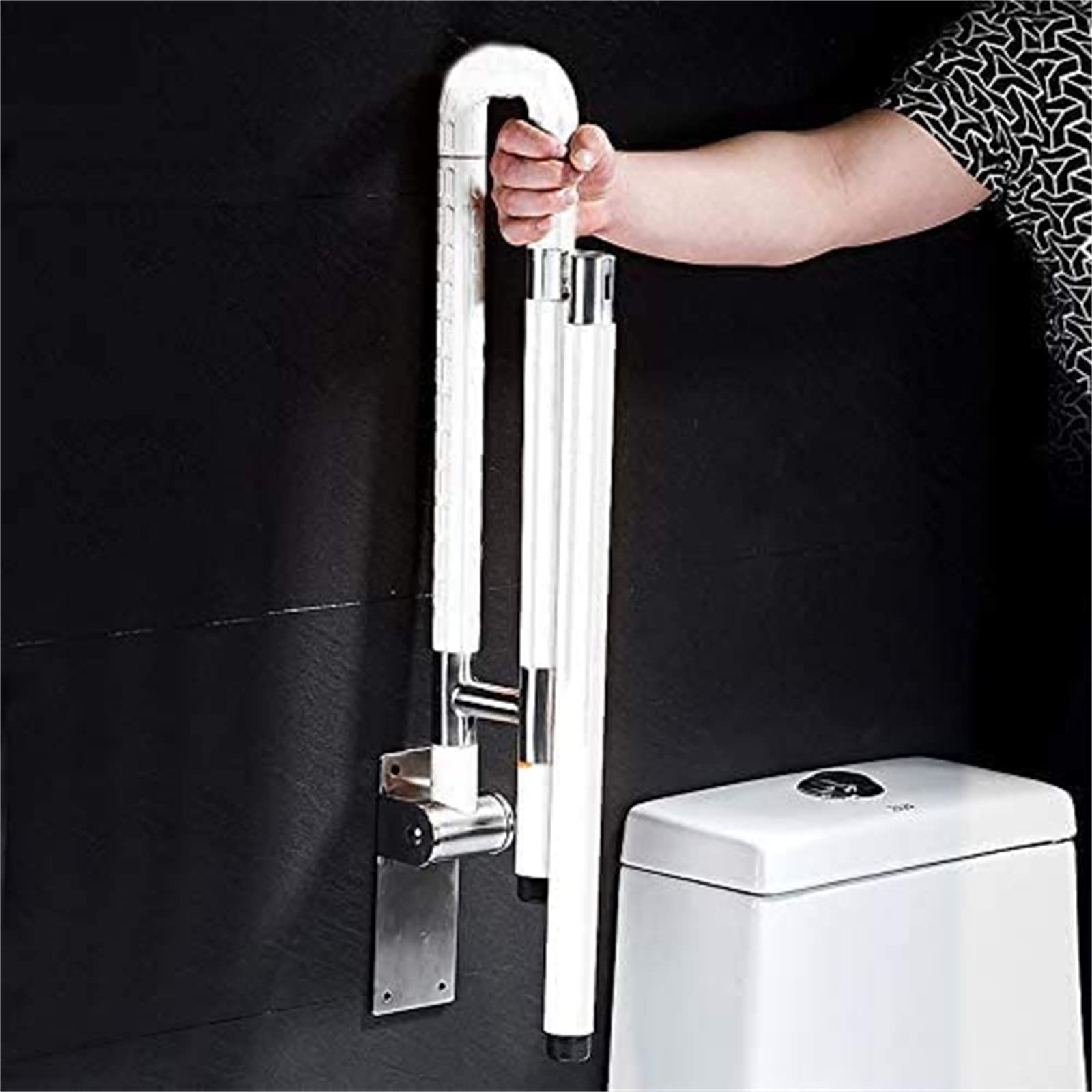 Asidero de pared para inodoro (60 cm, plegable, 300 kg), color blanco