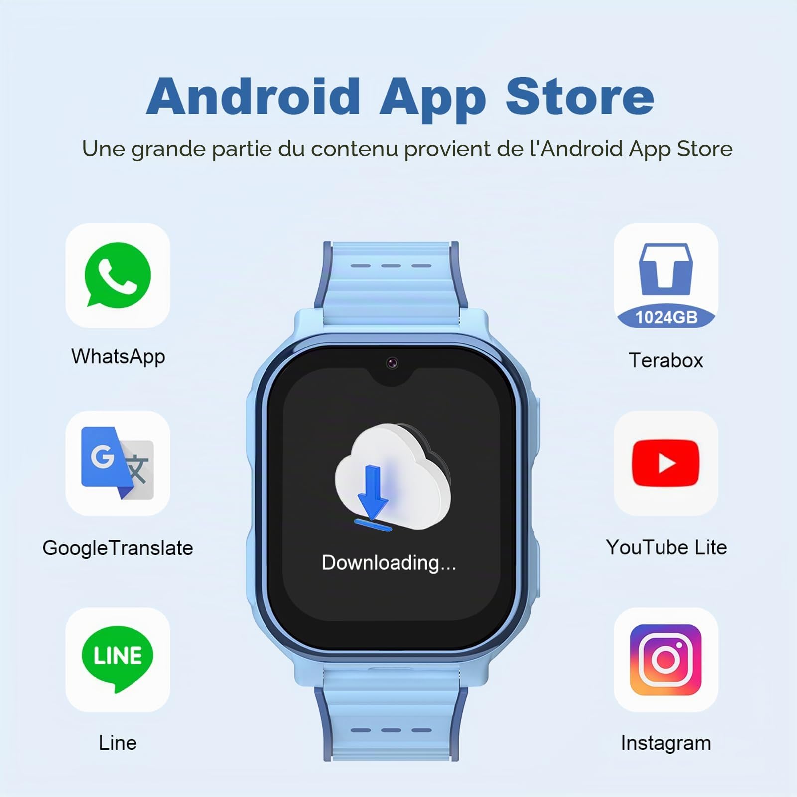 Montre Connectée Enfant 4G pour Fille Garçon Montre Intelligente avec GPS WiFi Appel Vidéo Chat Familial SOS Caméra Étanche Mode Classe, Smartwatch Téléphone Enfants Cadeau pour 4-12 Ans (Bleu)