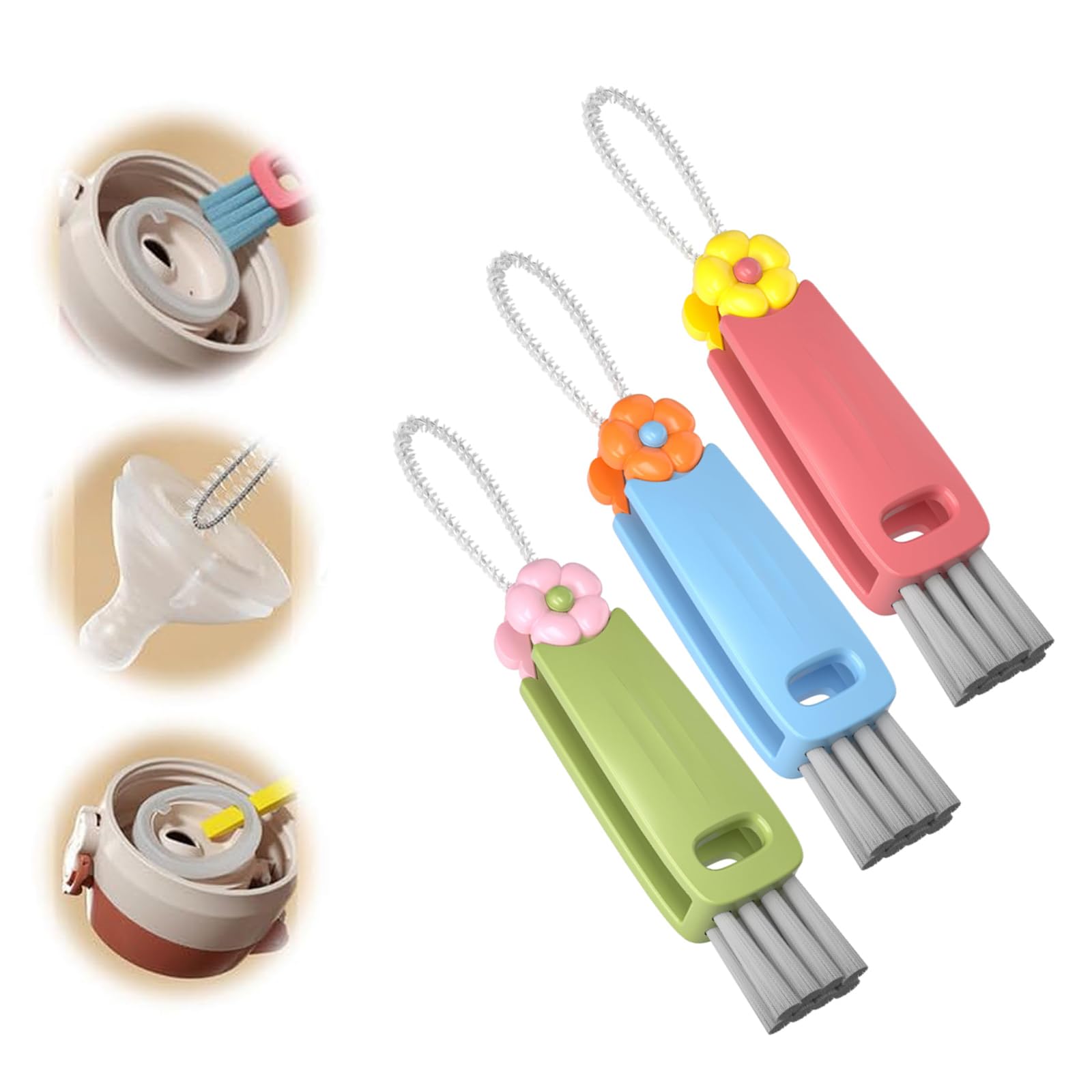 3 in 1 Cup Lid Gap Cleaning Brush, Multifunctional Bottle Brush, Cup Lid Gap Cleaner, Home Kitchen Crevice Cleaning Brush Tools (3PCS)