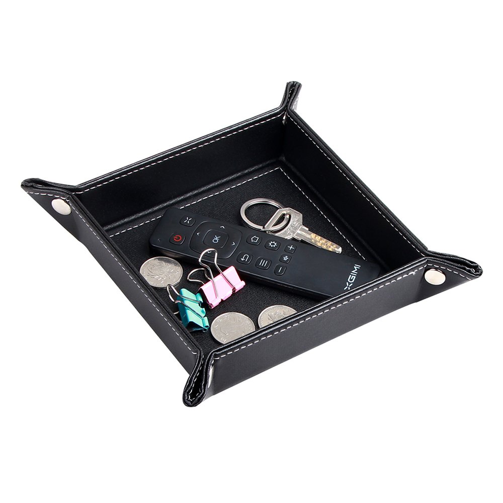 Key Dish Bowl for Men, Entryway Catchall Holder Bedside Table Valet Tray for Pocket Stuff, PU Leather Nightstand Organizer for Dice/Coins/Wallet/Watch/Rings/Sunglasses, Dresser/Coffee Table