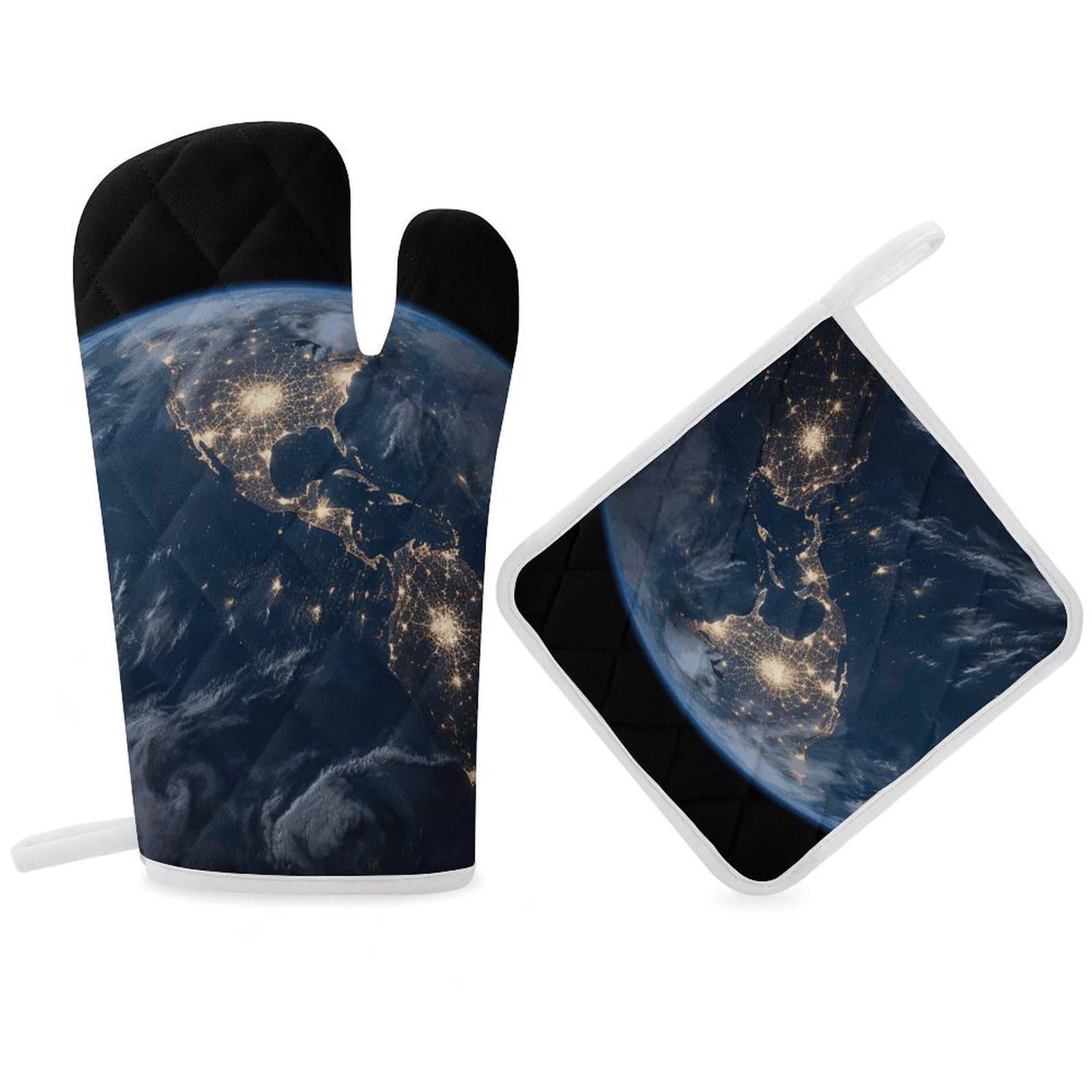 Fodpand Women's Style Earth From The Outer Space Oven Mitts And Pot Holders Sets,Oven Gloves For Kitchen Oven Mitts And Potholders For Baking Cooking Grilling Apartment Essentials