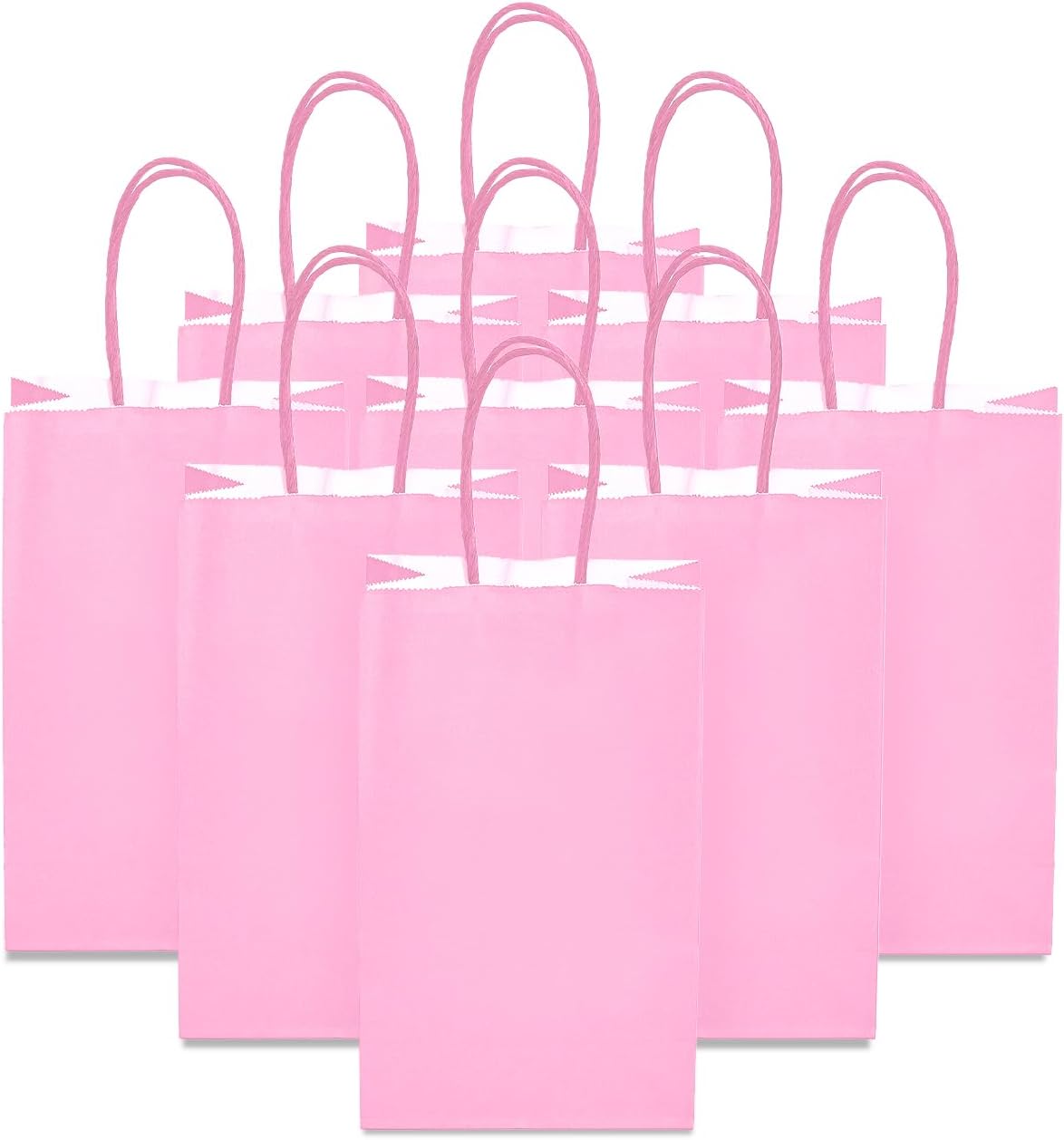 DjinnGlory 100 Pack Small Sized Pink Paper Gift Bags with Handles Bulk for Small Business, Boutiques, Baby Showers, Party Favors & Care Packages, 9x5.5x3.15 Inch - Image 6