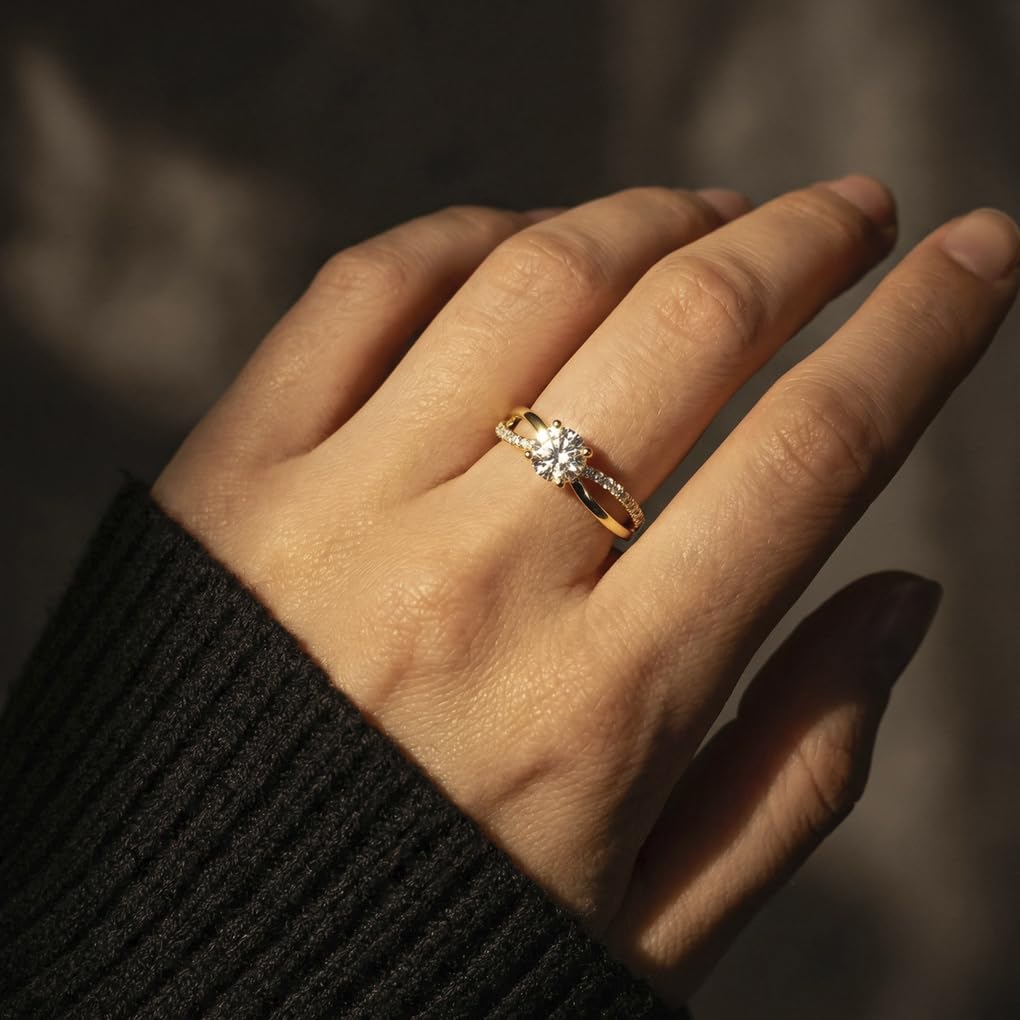 Time RoaD Anillo Mujer Oro 9K de 375 ml | Diseño Ergonómico y Ajuste Perfecto AF00051/14, Ideal para Compromiso, Pedida, Alianza, Promesa, Con Circonita, Anillos Mujer