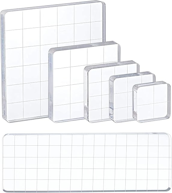 TYFYH 6Pcs Acrylic Stamp Block Clear Stamping Blocks,Acrylic Stamp Block with Grid Lines Essential Stamping Tools for Scrapbooking Crafts Making, DIY Crafts Ornaments