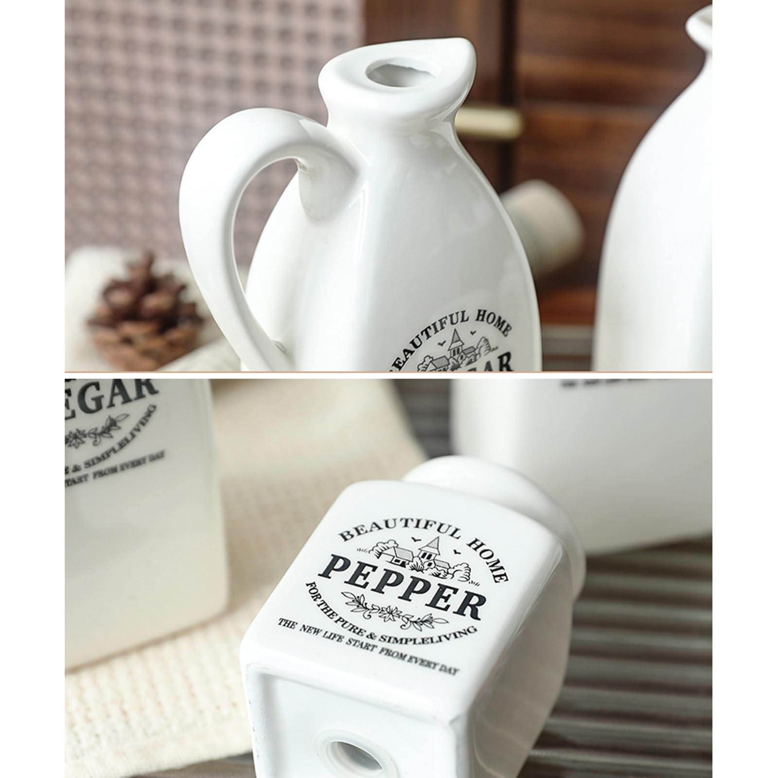 Set di 4 dispenser in ceramica con bottiglia per olio, aceto, sale, pepe, pratica cottura a casa, bottiglie di olio e aceto