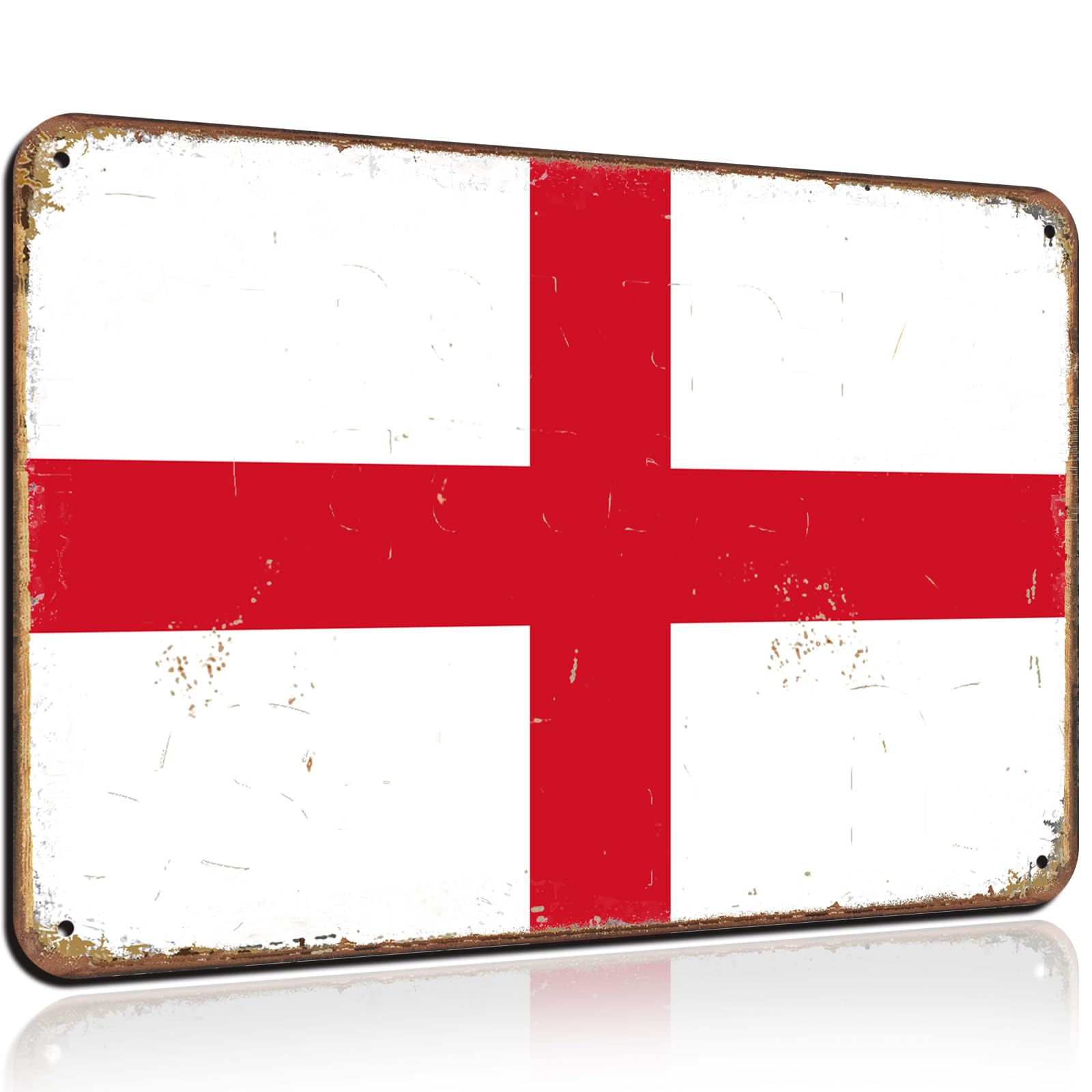 World Cup Football 2026 England Flag Tin Sign Vintage St George’s Cross Metal Wall Decor Rustic Distressed Iron Painting Plaque for Pub Bar Garage Man Cave Home Office iving Room Pub Shop Decoration