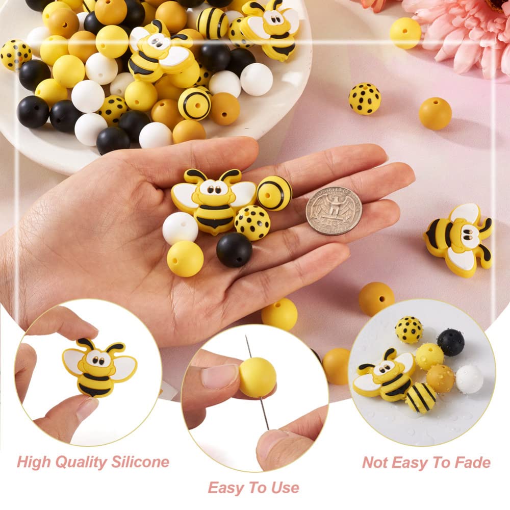 Cheriswelry 100Pcs Bee Silicone Beads 15mm Colorful Painted Spring Loose Beads for Keychain Necklace Bracelet Making DIY Crafts - Image 4