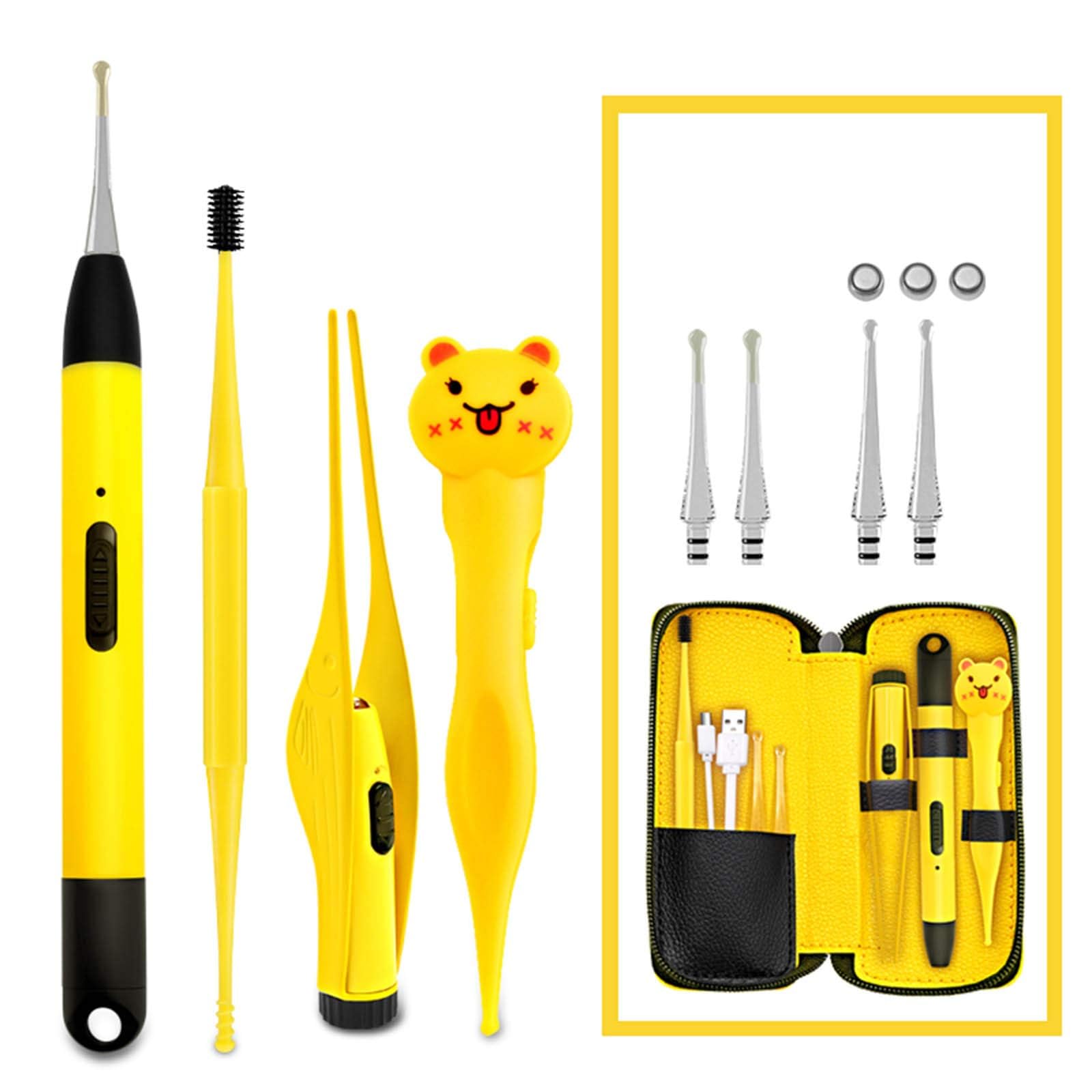 KASTWAVE Ear Cleaner Earwax Removal, Earpicks Ear Wax Removal Tools with LED Light, Flashlight Earpick Ear Spoon Tweezers Ear Cleaner for Ear Care Ear Cleaning Tool with Case