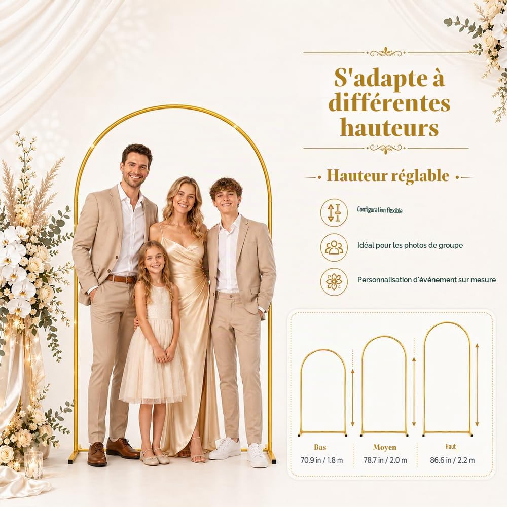 Arche Mariage, Arche Jardin, Arche en Métal, Arche Anniversaire, Mariage Arches, Décoration pour Mariages, Anniversaire, Fête (1,2x2,2 m)
