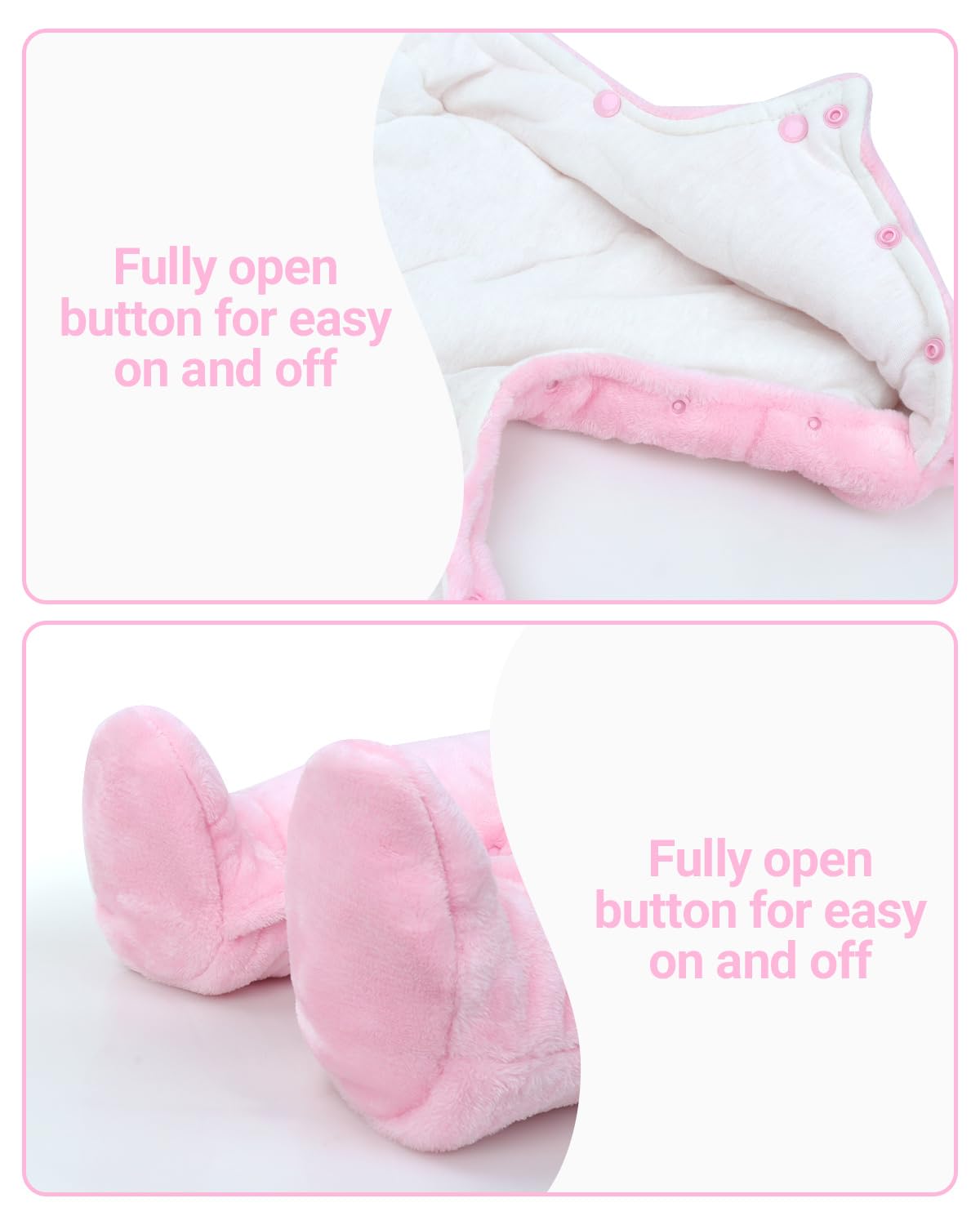 Salopette per Neonato Romper Invernale in Flanella Playsuit con Piedini Felpa con Cappuccio Cartoon,Rosa 0-3 Mesi