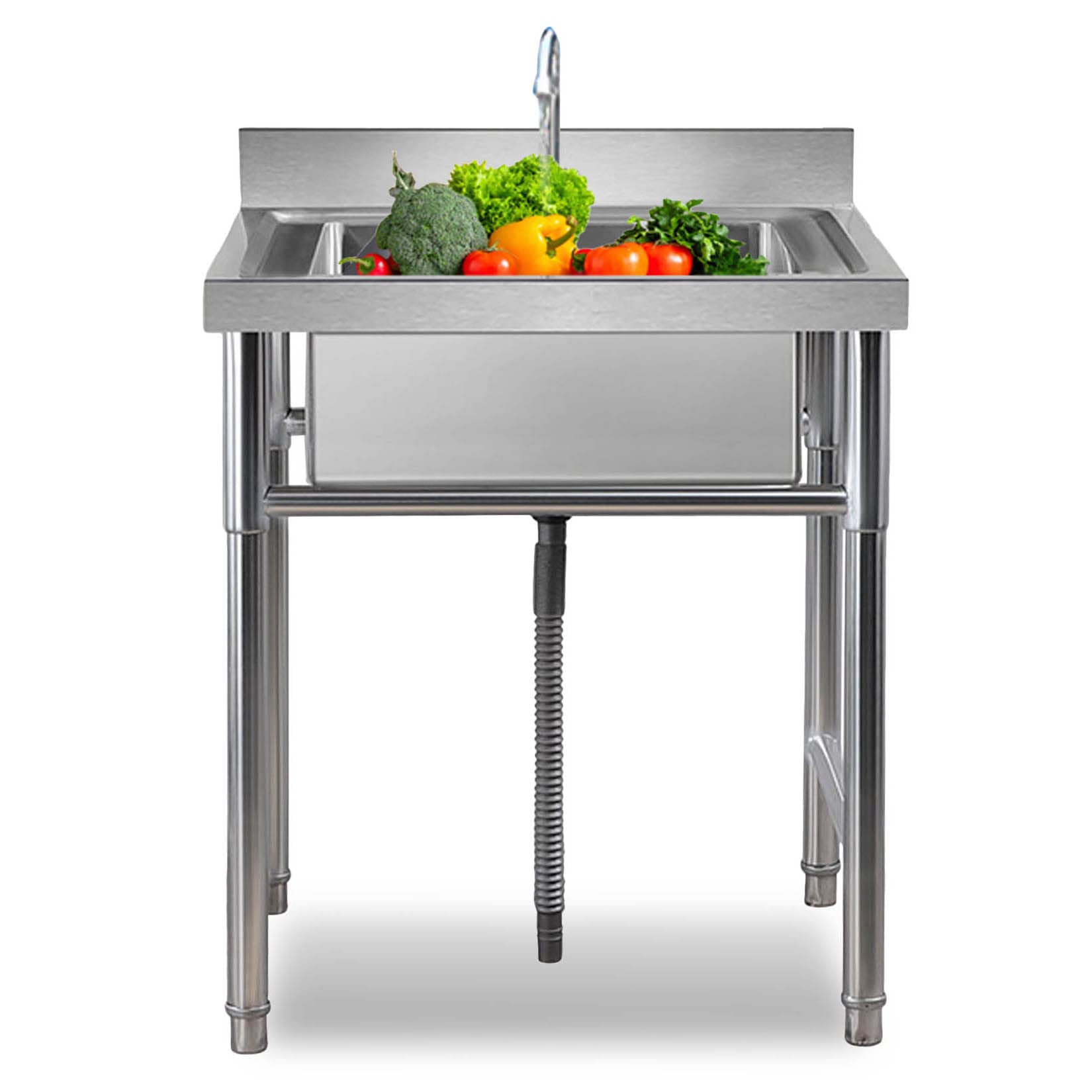HCZKIUJY Kitchen Utility Sink,Single Bowl Commercial Kitchen Sink 1 Compartment, 304 Stainless Steel with Faucet, Freestanding Prep & Utility for Restaurant, Laundry, Garage, Outd(23.6x23.6x31.4in)