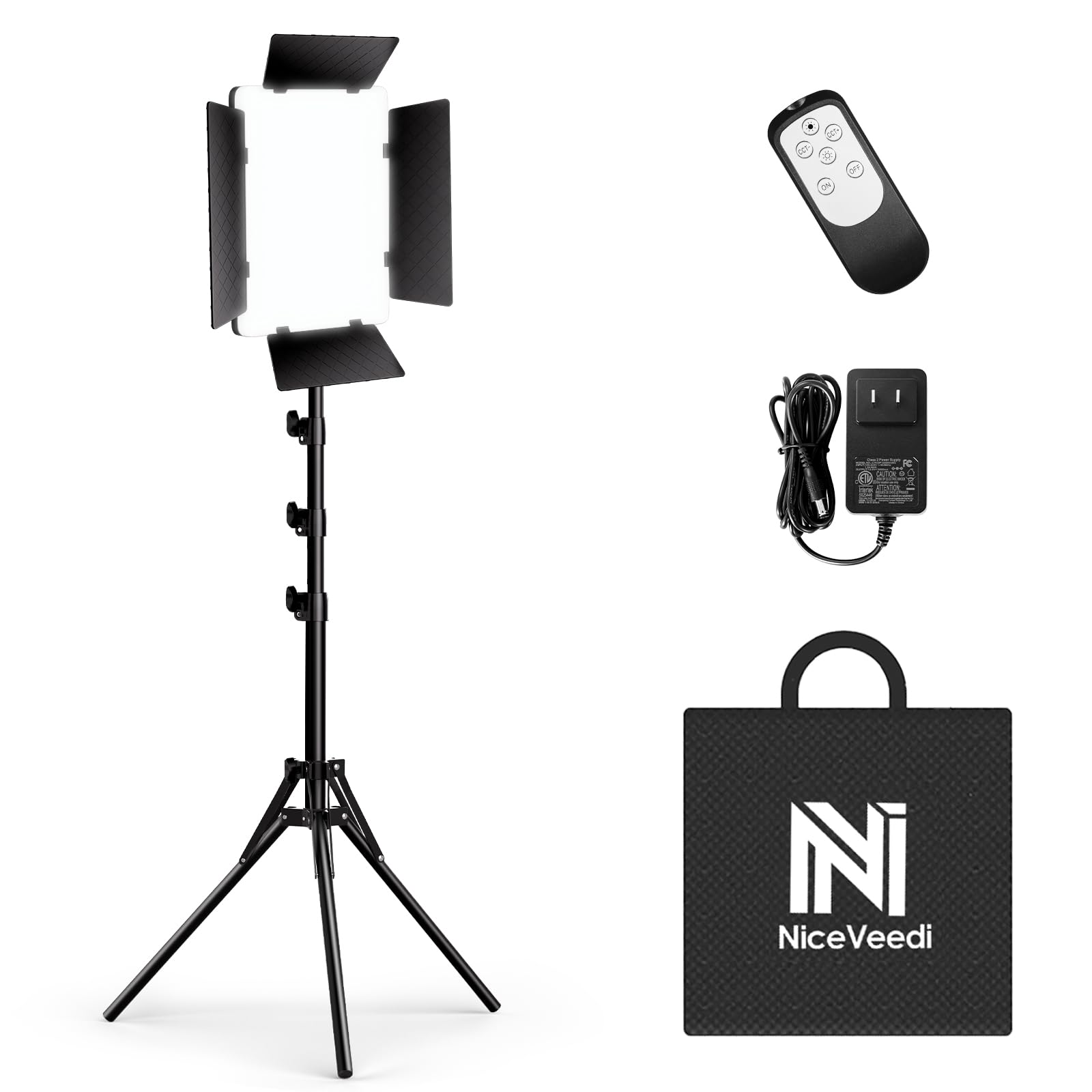 NiceVeedi 36W Photography Lighting, Bi-Color Studio Light, CRI 95+, Dimmable AC Adapter Powered LED Video Light Kit with Remote Control & 72” Tripod,