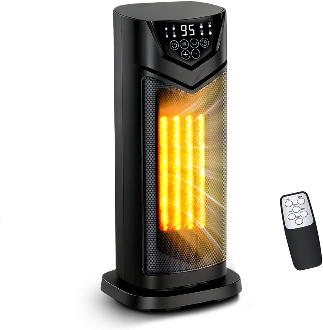 Space Heater, Electric Small Heater for Indoor Use with Thermostat, Remote, Timer, 1500W PTC Ceramic Fast Portable Safety & Quiet Heat for Office, Bedroom, Living Room