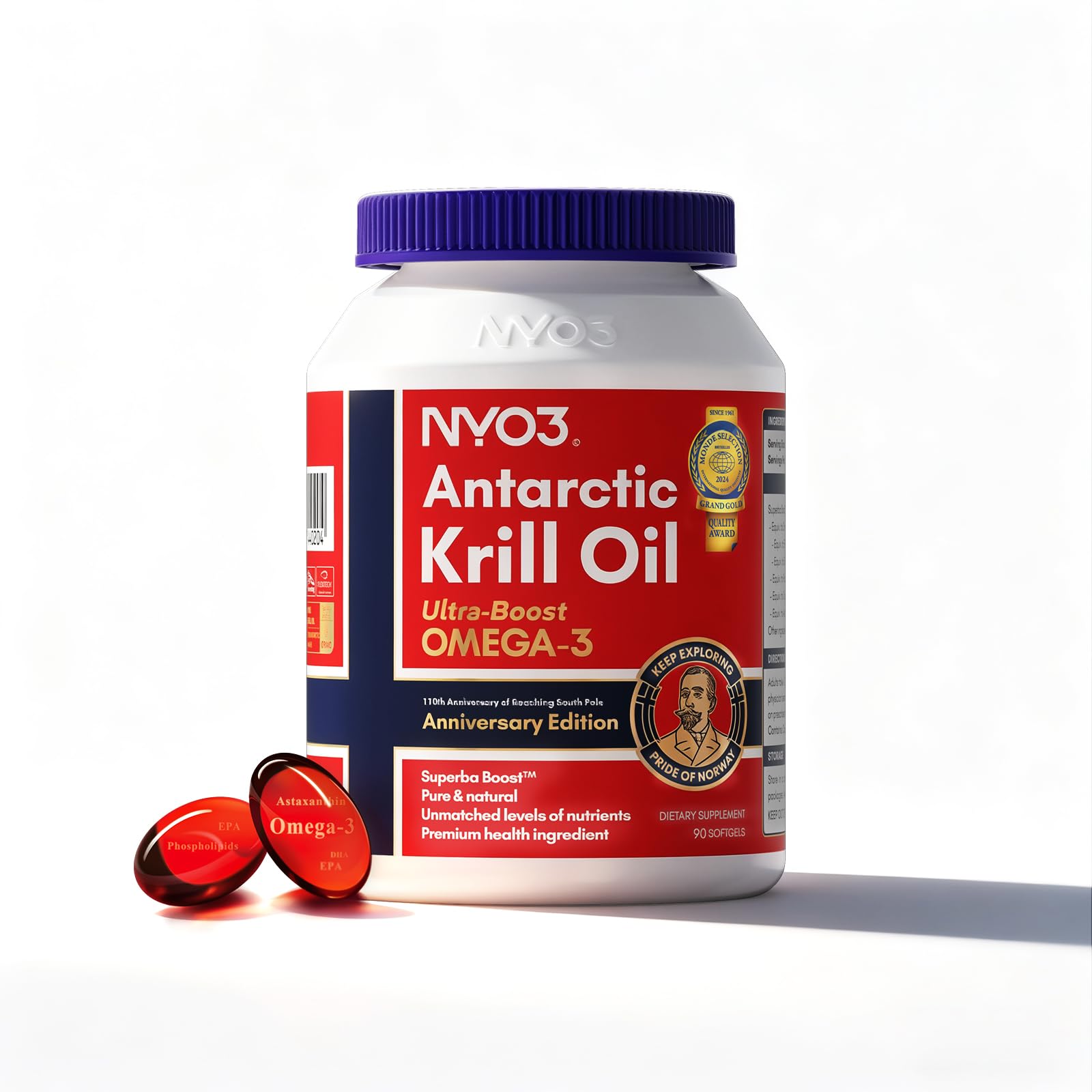 Krill Oil Omega 3 Supplement 1000mg 90 Softgels EPA & DHA, Pure Antarctic Krill Oil with Astaxanthin and 56% Phospholipids Laboratory Tested