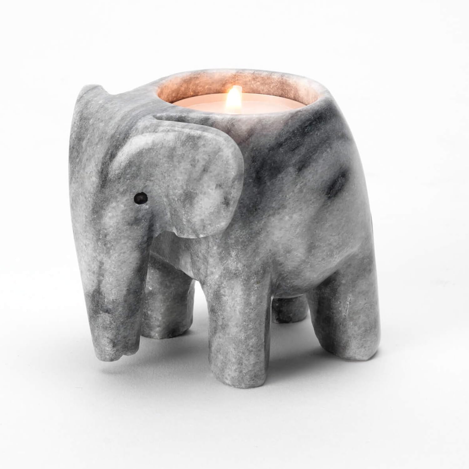 Himalayan Marble Elephant Tea light Holder - Grey