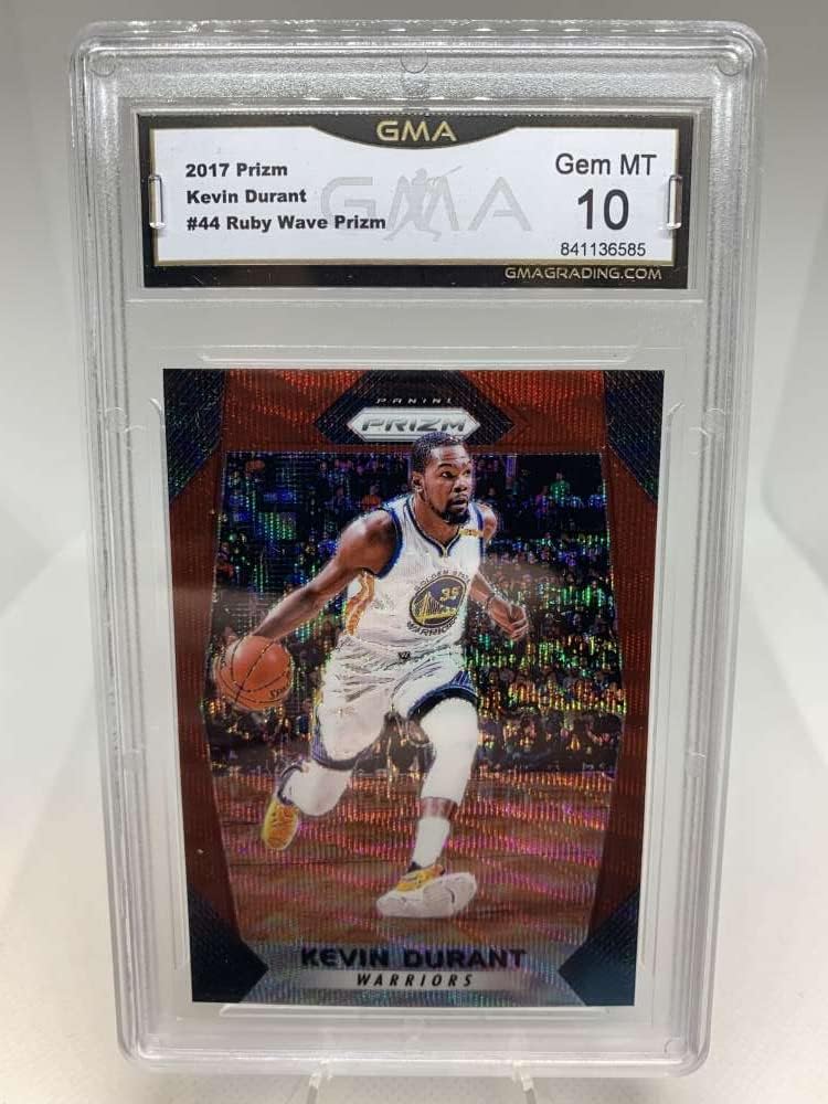GMA Graded GEM MINT 10 841136585 2017-18 Panini Prizm Ruby Wave Prizms #44 Kevin Durant Parallel Golden State Warriors Professionally Graded Basketball Card in GEM MINT 10 Condition