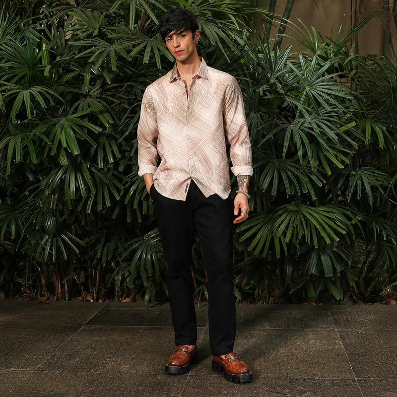 Image of CAHOOT Men's Bisque Shirt Casual Wear | Spread Collar | Long Sleeve | Button Closure | Shirt Crafted with Comfort Fit for Everyday Wear