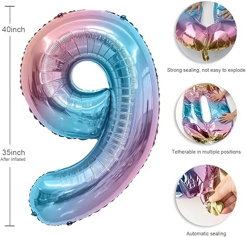 Miniatura 8 de Globo de número, globos de números de 40 pulgadas, globos de número degradado arcoíris, globo número 3, globo gigante, globo de números de feliz