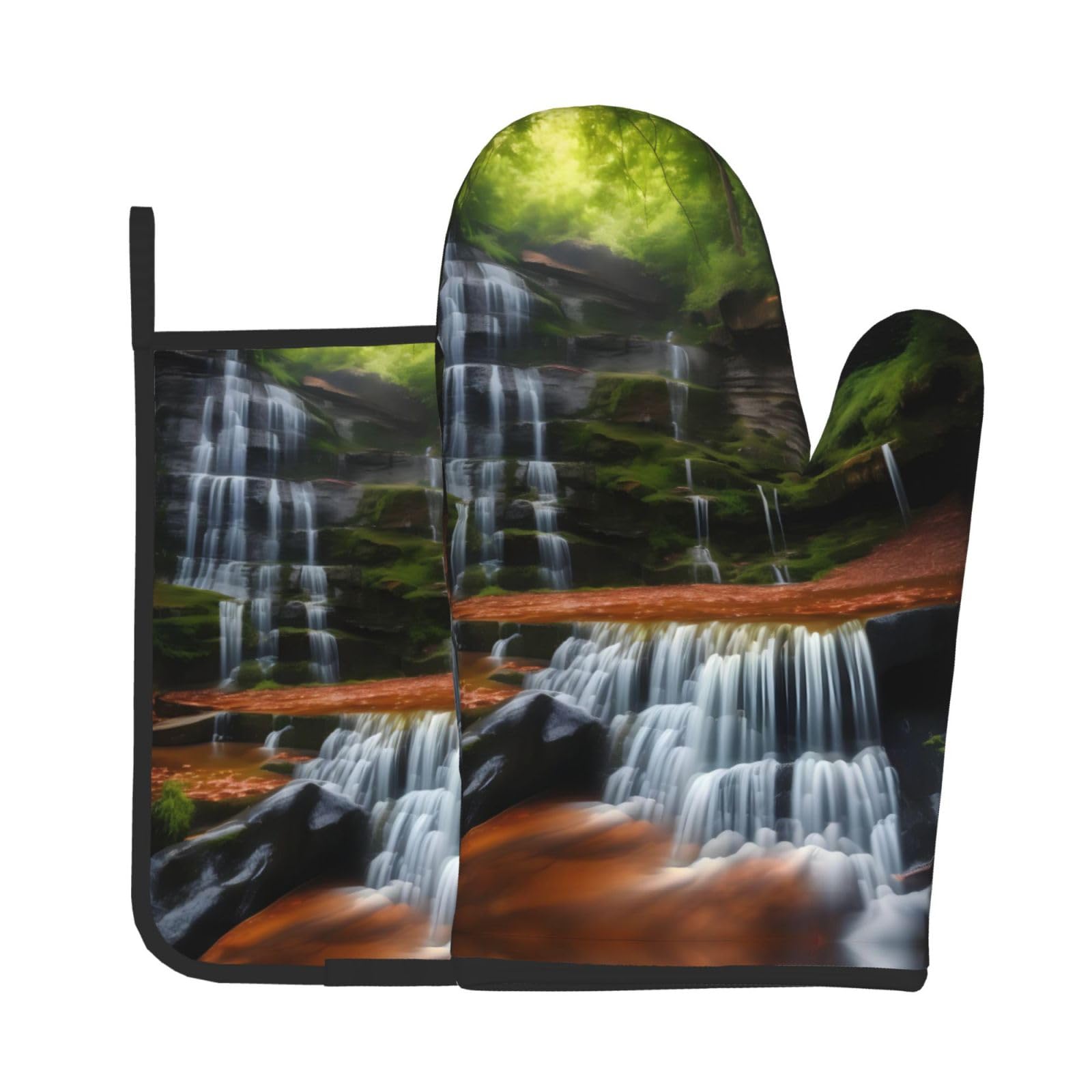 Oven Mitts and Potholders Set of 2 for Kitchen Baking Cooking GrayWaterfall View Thick and Durable