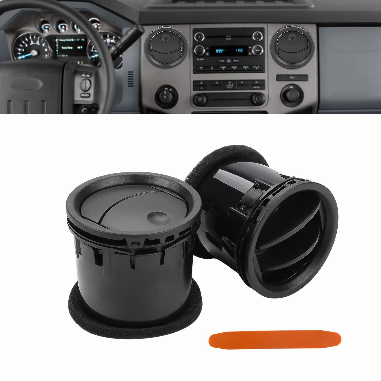 JDMON 2PCS Front Left Right Center Dashboard Air Conditioner A/C Vent Heater Outlet W/Tool Replacement for Ford F150 2004-2008, Lincoln Mark LT 2006-2008 Replacement for 8L3Z19893AA Black