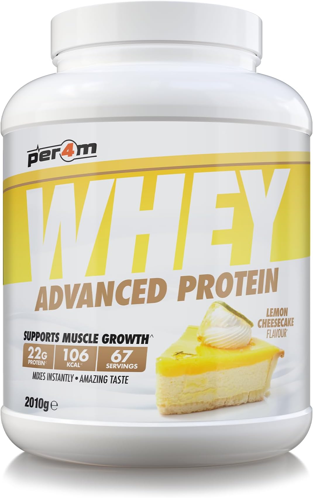 per4m Whey Advanced Protein Powder, 67 Servings of Delicious Muscle Building Protein, Lemon Cheesecake, 2010g