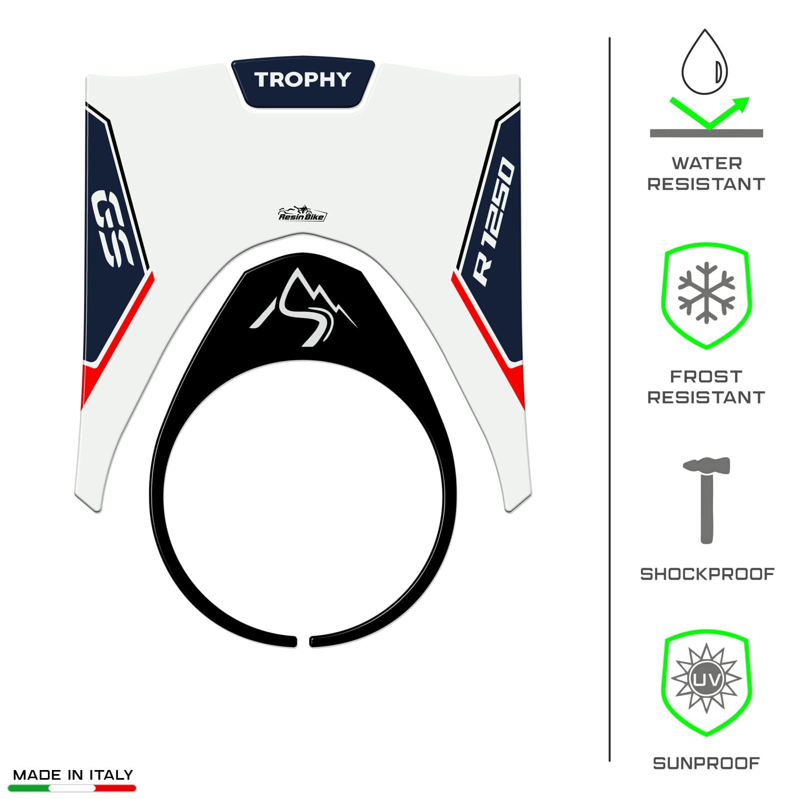 Resin Bike Adesivo Moto Compatibile con BMW R 1250 GS Trophy 2021-2024. Protezione Moto Protezione Serbatoio da Urti e Graffi. Adesivo 3D Resinato GS 1250 Trophy