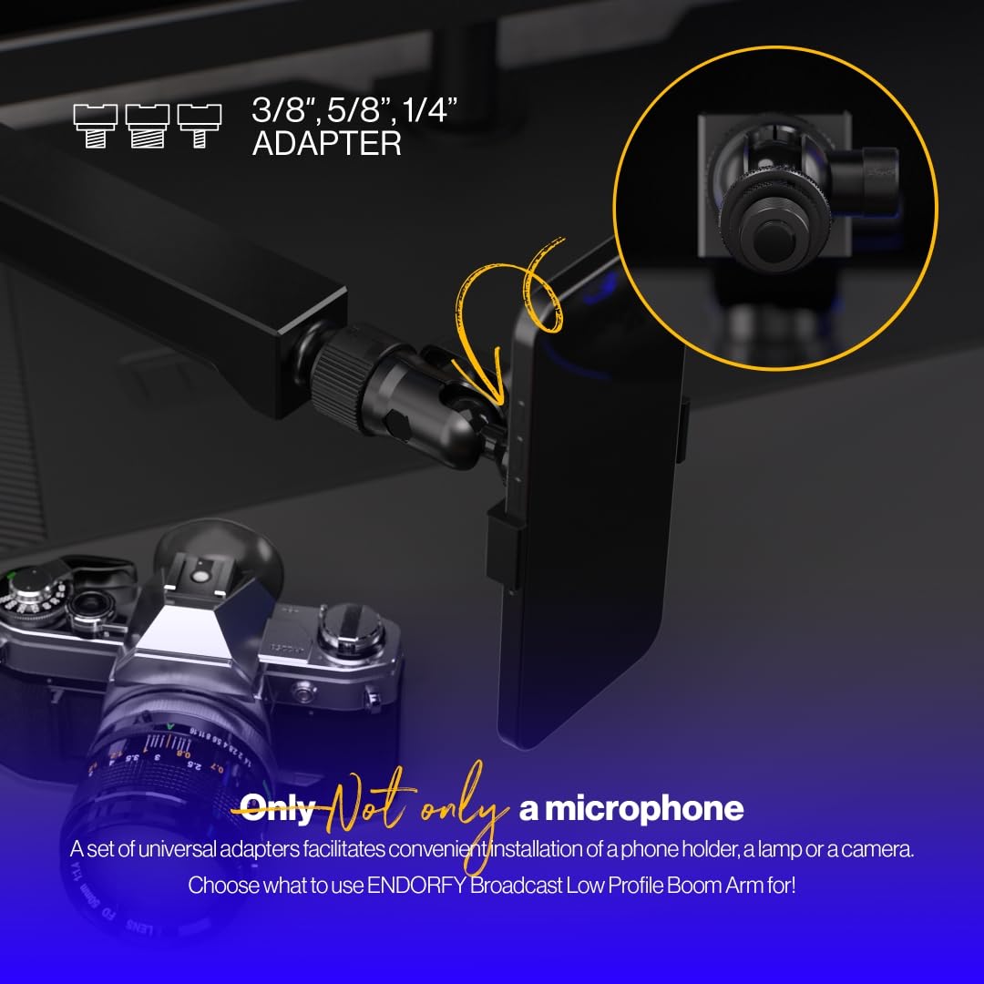 ENDORFY Broadcast Low Profile Boom Armor, micrófono premium de perfil bajo y brazo de luz con cable, giratorio 360 grados