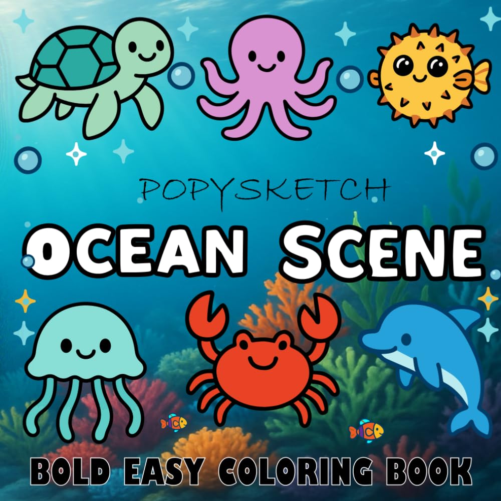 Bold and Easy Ocean Scene: Coloring Book for Kids and Adults: Featuring 40 simple ocean scenes, this book is designed for effortless relaxation and enjoyment, suitable for both children and adults.