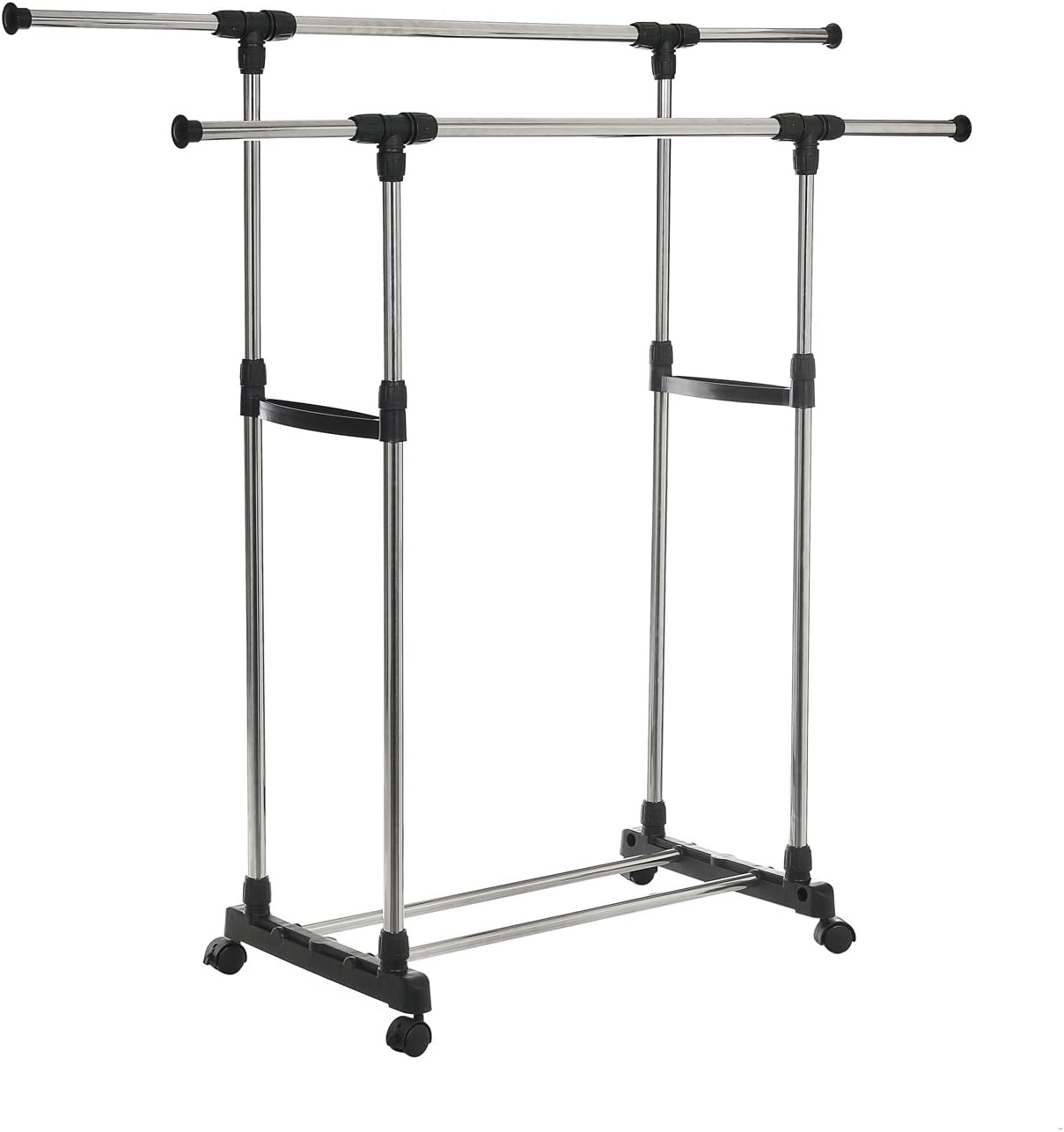 HollyHOME Adjustable Garment Rack, Rolling DoubleRail Clothes Hanging Rack with