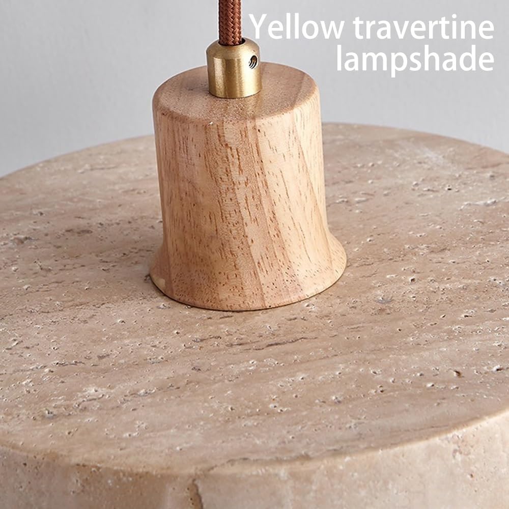 Nordische Naturstein-Pendelleuchte, Wabi Sabi gelbe Travertin- und Holzdecken-Hängelampe, Mid-Century Modern Marmor-Pendellampe for Kücheninsel, Esszimmer, Schlafzimmer(Wood)